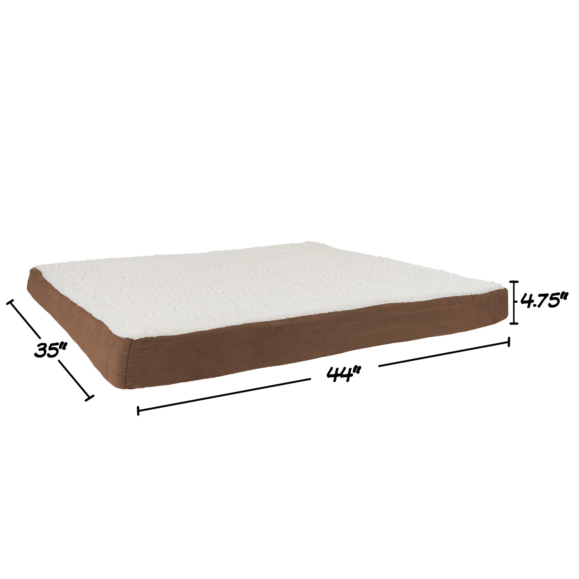 Orthopedic Sherpa Top Pet Bed with Memory Foam and Removeble Cover 44x35x4.75 Brown by PETMAKER
