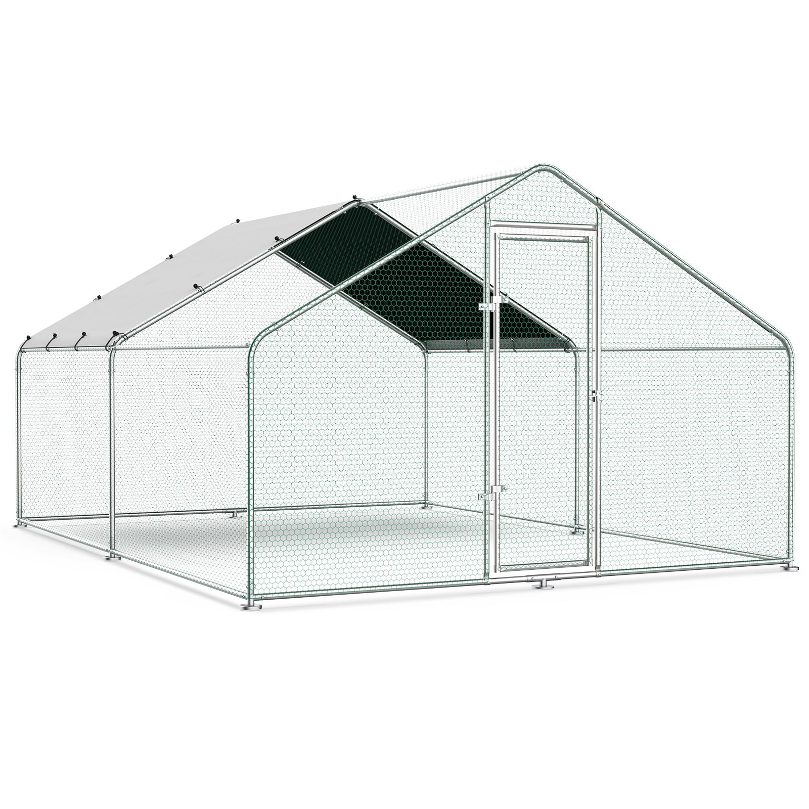 Vantic Large Metal Chicken Coop Run， Walk-in Poultry Cage Chicken Runs House for Yard with Waterproof Cover， Ducks Rabbits Habitat Cage Spire Shaped Coop for Outdoor Farm Use(10'L x 13'W x 6.56'H)