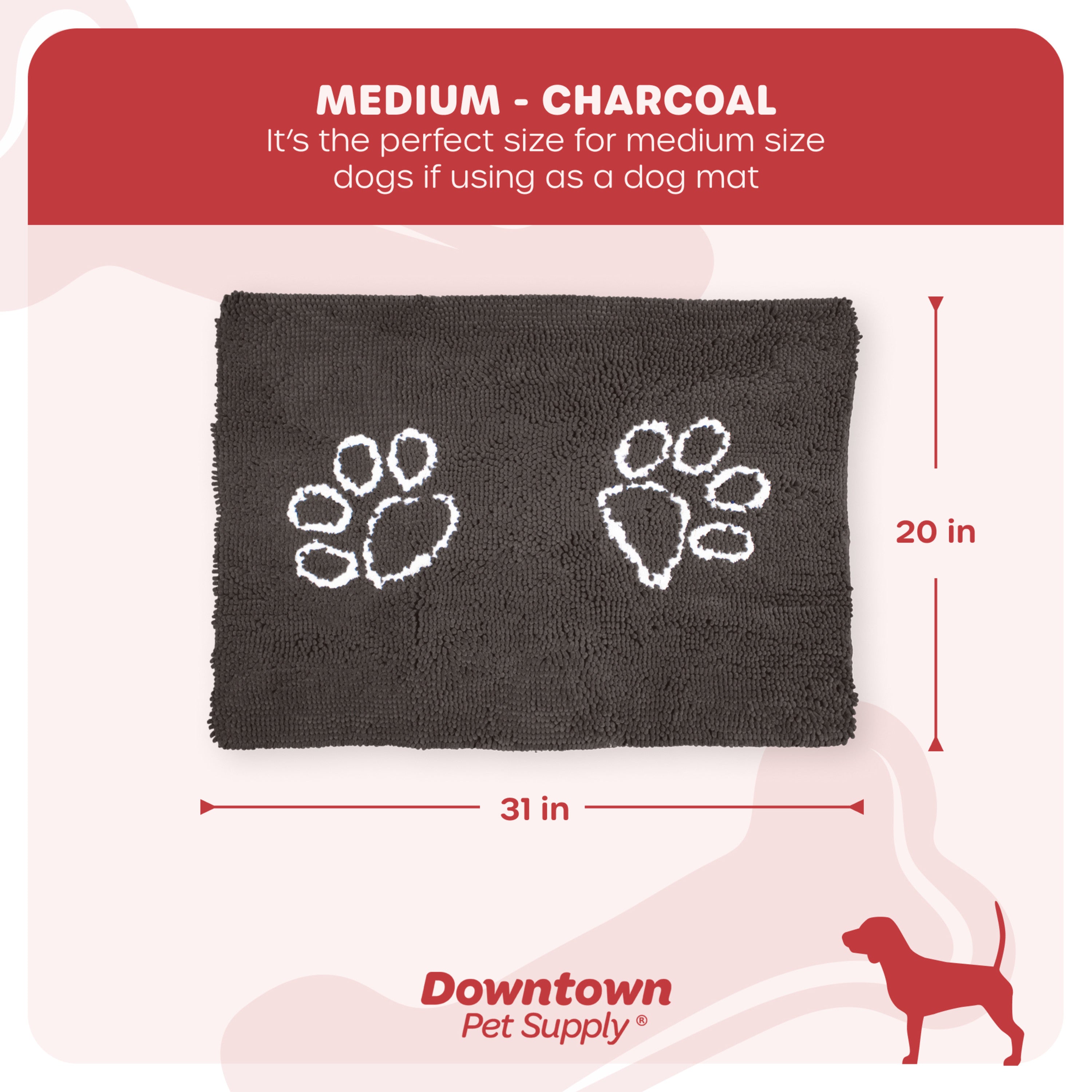 My Doggy Place Dog Mat for Muddy Paws， Washable Dog Door Mat， Charcoal， M