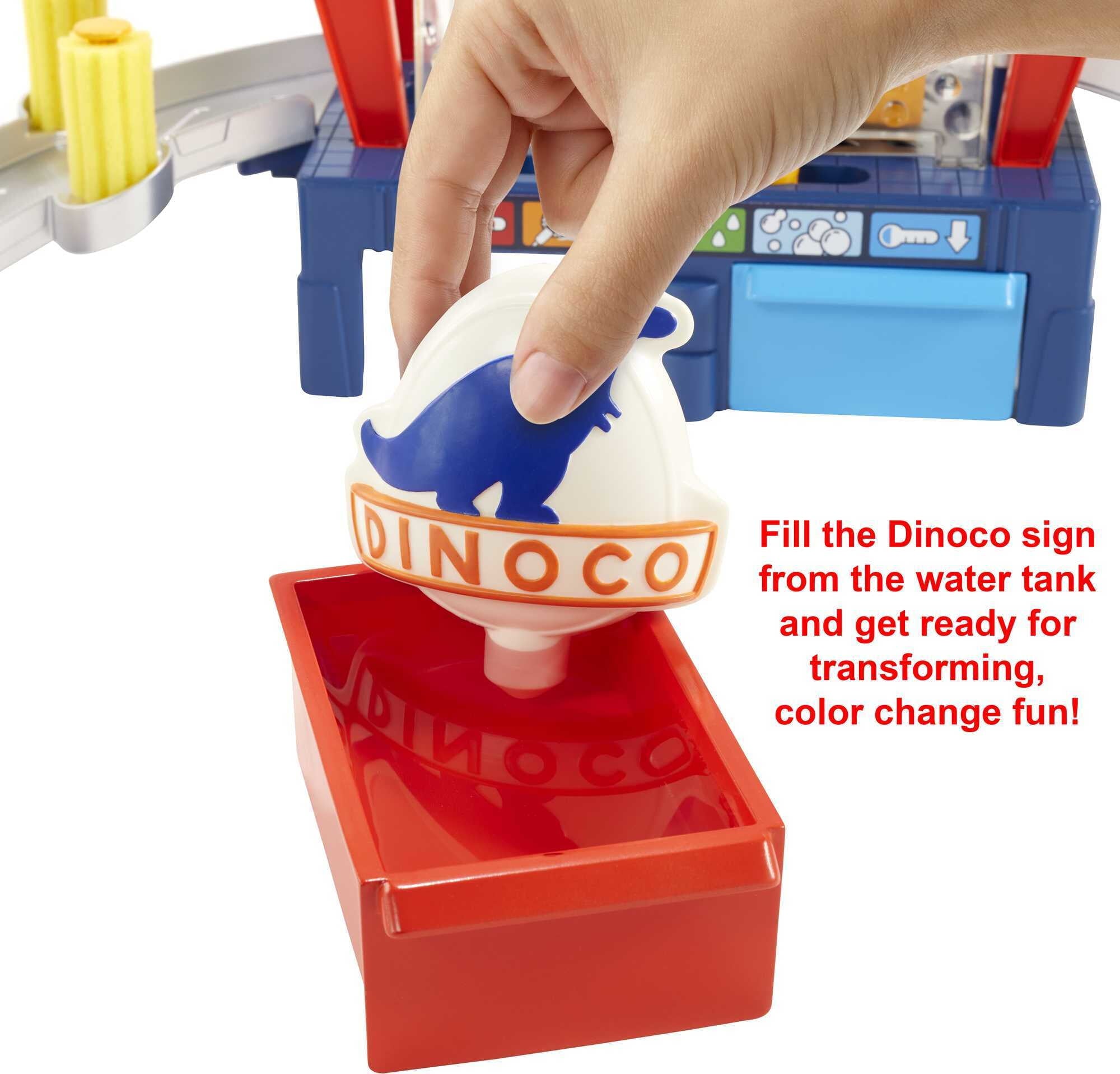 Disney Pixar Cars Dinoco Car Wash Playset with Toy Pitty and Color-Change Lightning McQueen