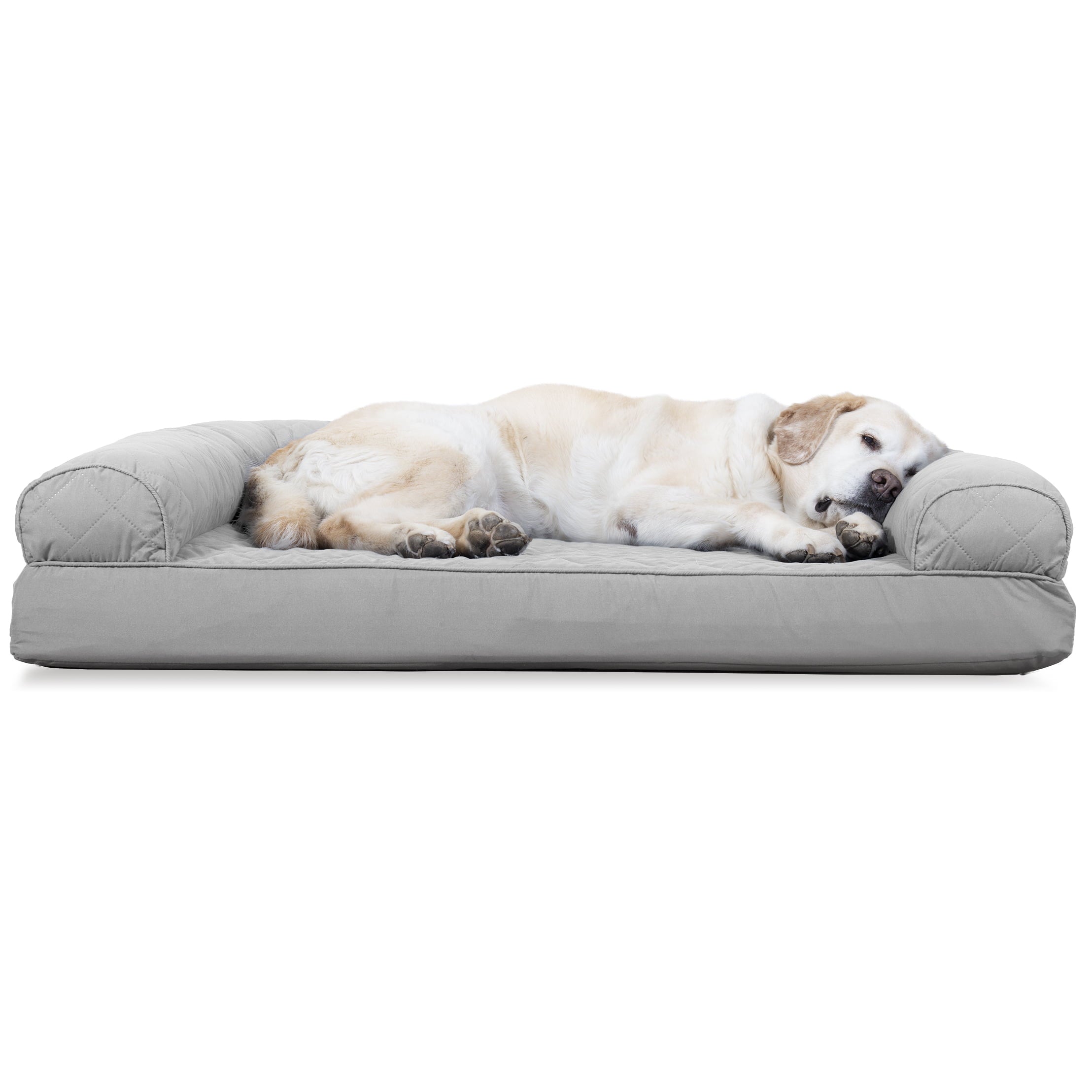 FurHaven Pet Dog Bed | Cooling Gel Memory Foam Orthopedic Quilted Sofa-Style Couch Pet Bed for Dogs and Cats， Silver Gray， Jumbo