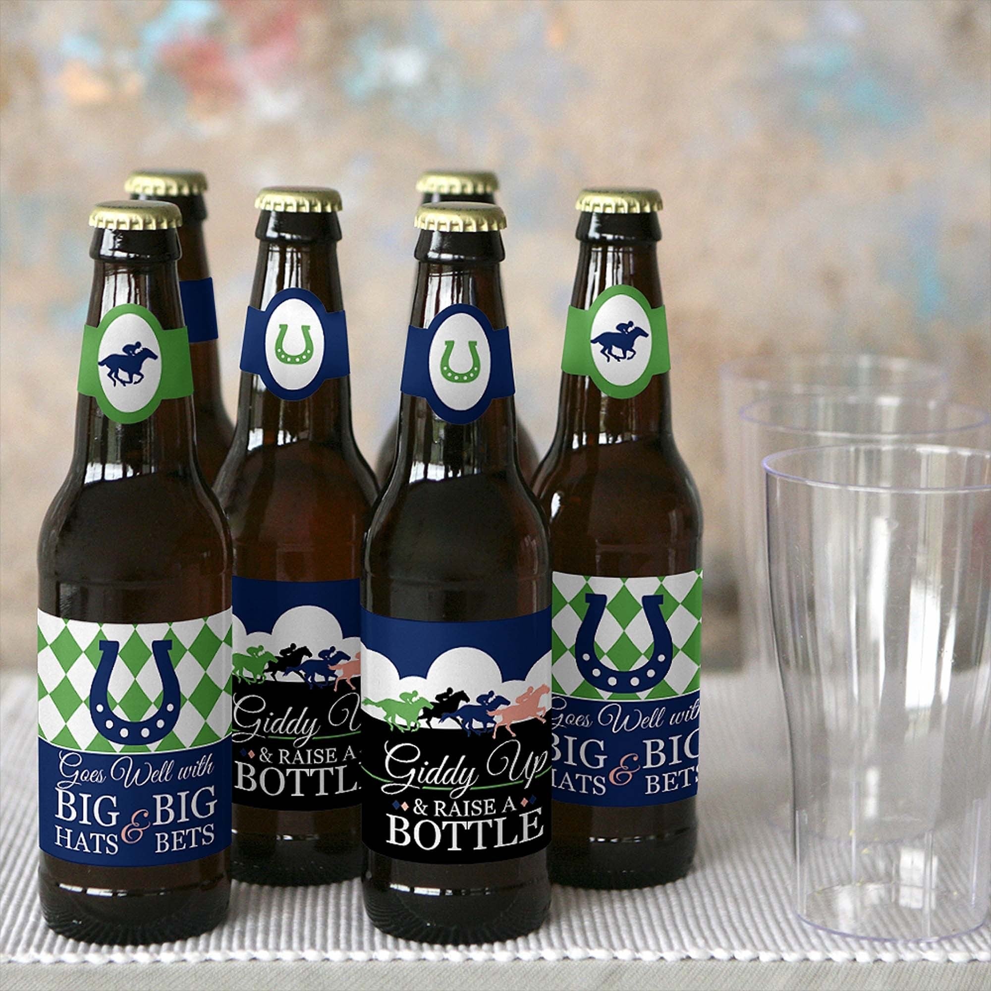 Big Dot of Happiness Kentucky Horse Derby - Horse Race Party Decorations for Women and Men - 6 Beer Bottle Label Stickers and 1 Carrier