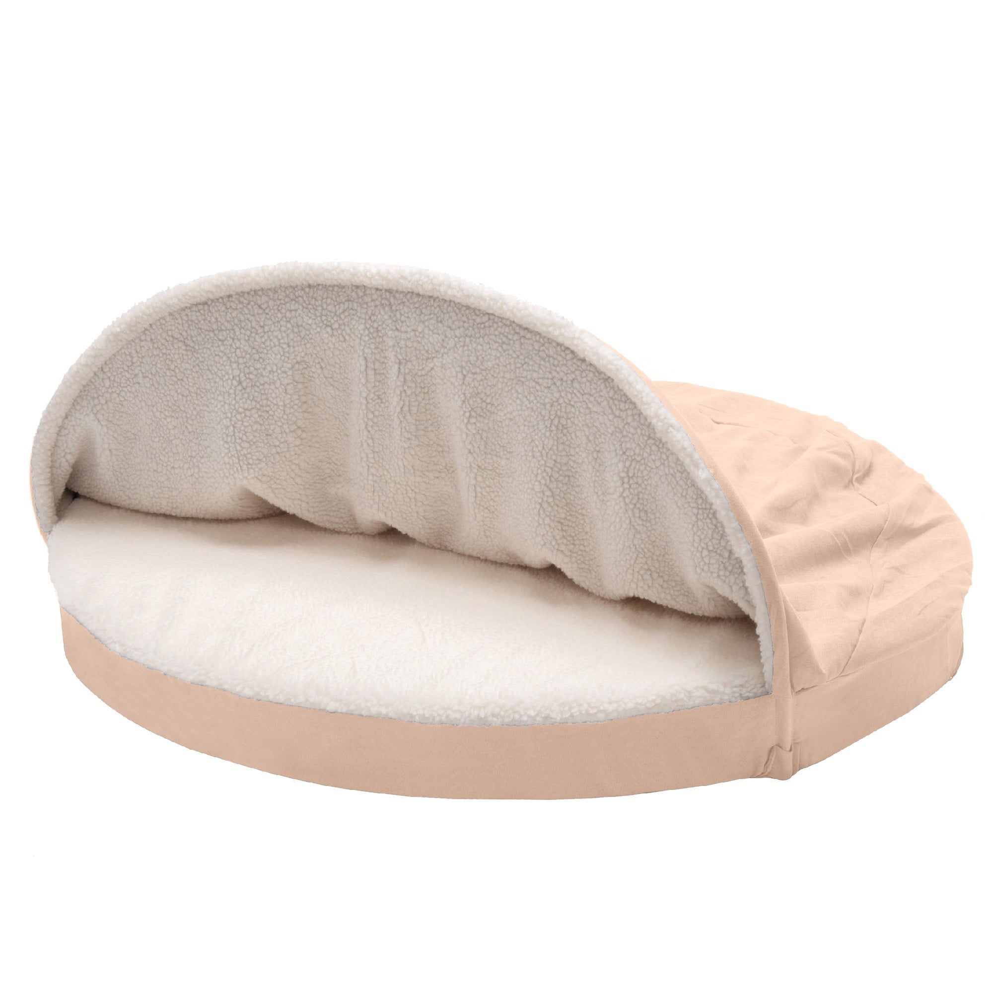 FurHaven | Memory Foam Faux Sheepskin Snuggery Burrow Pet Bed for Dogs and Cats， Cream， 44-Inch