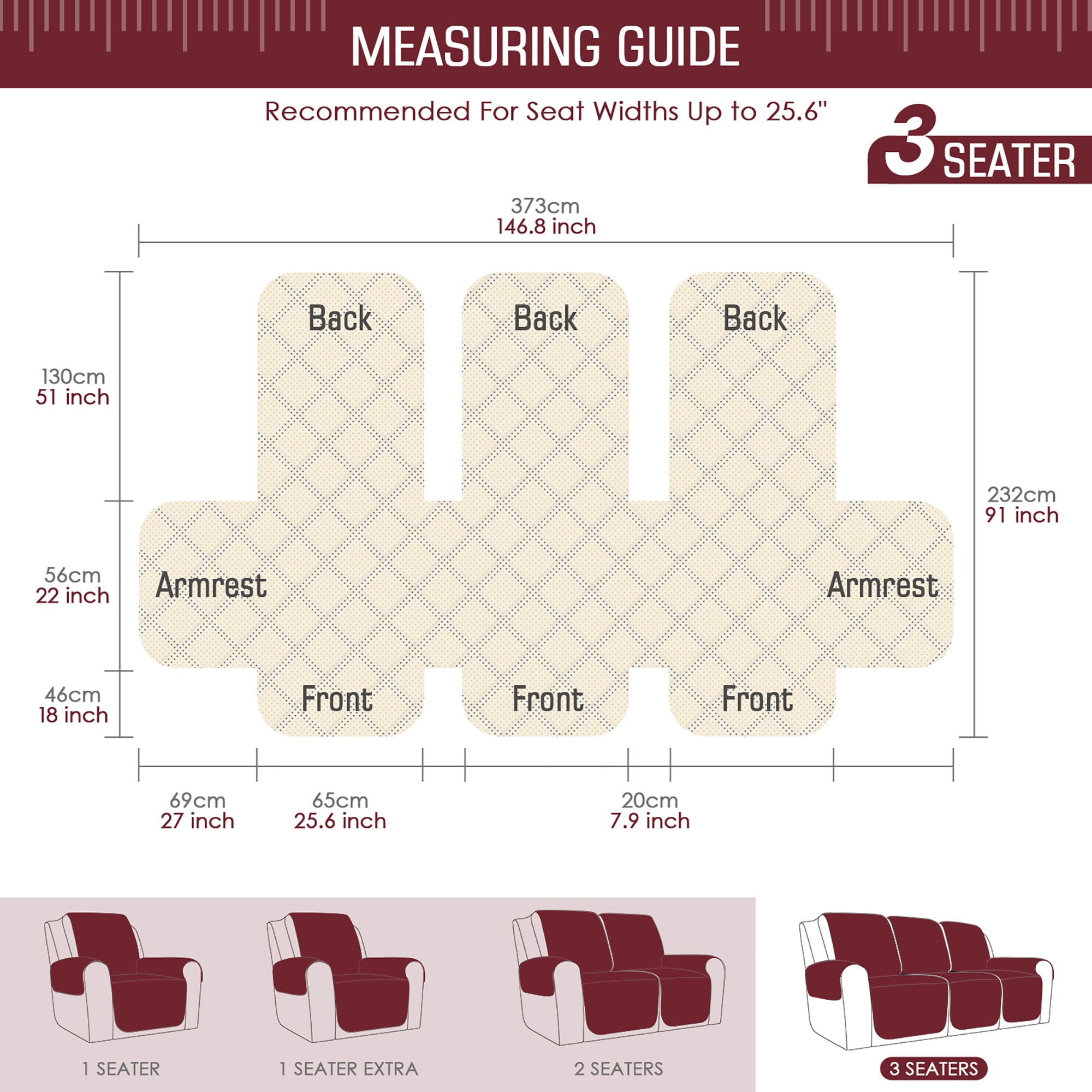 TAOCOCO Anti-Slip Recliner Sofa Cover,Reclining Couch Slipcover for 3-Seater Recliner Sofa Bluish Grey