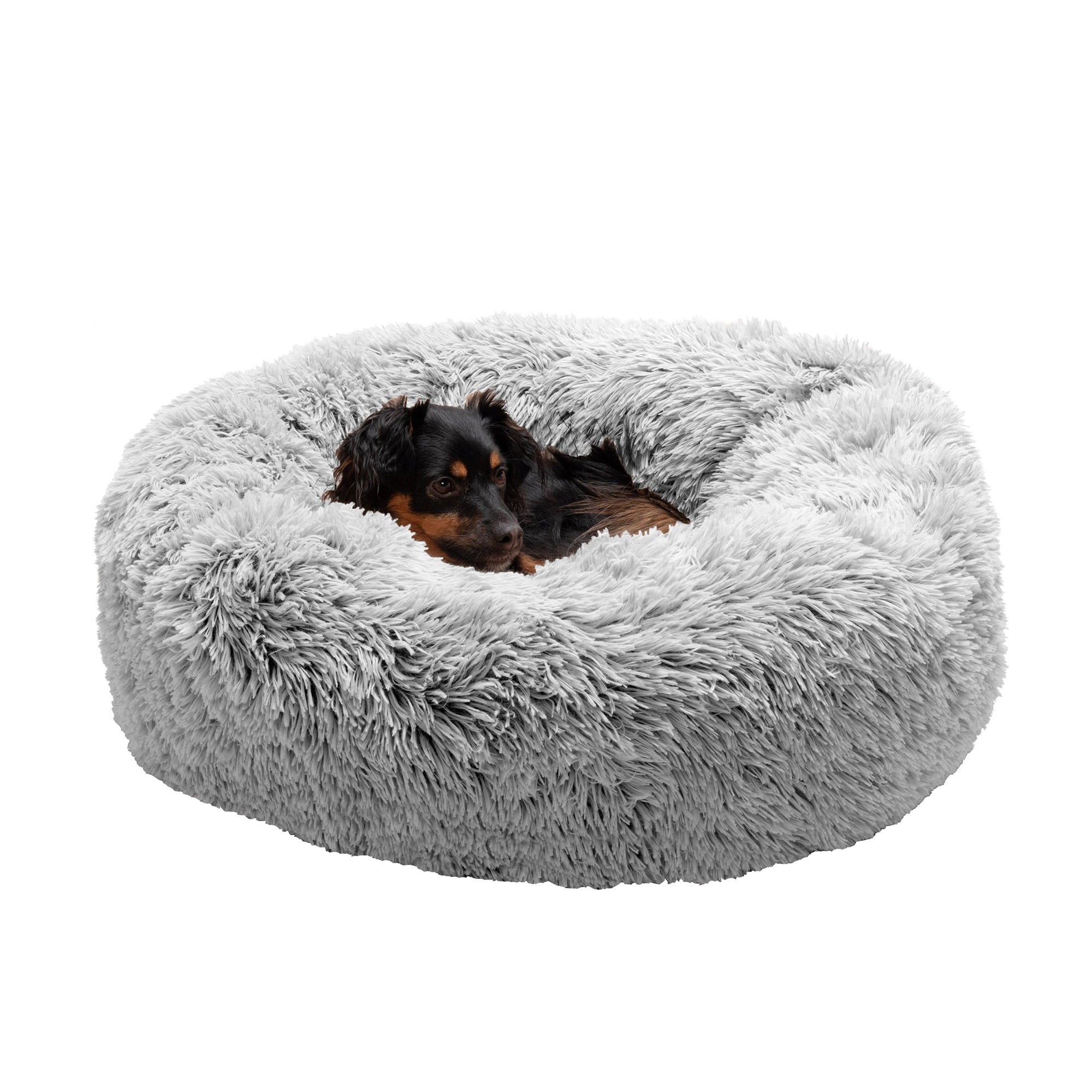 FurHaven | Calming Cuddler Long Fur Donut Pet Bed for Dogs and Cats， Mist Gray， Medium