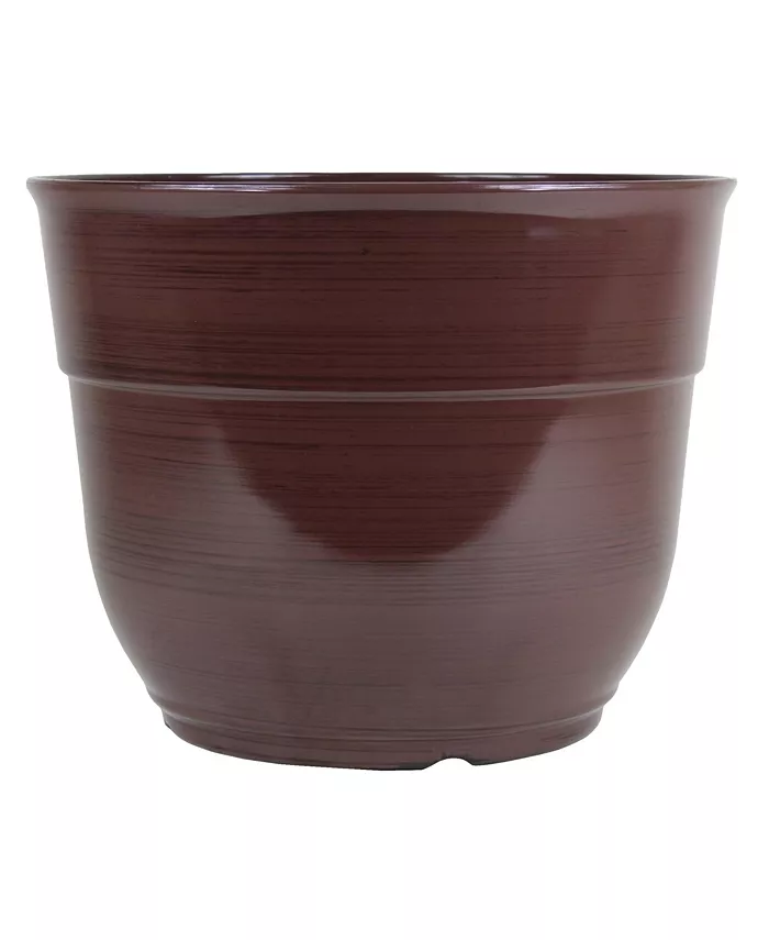 Garden Elements Glazed Brushed Happy Large Plastic Planter Dark Brown 15 Inch
