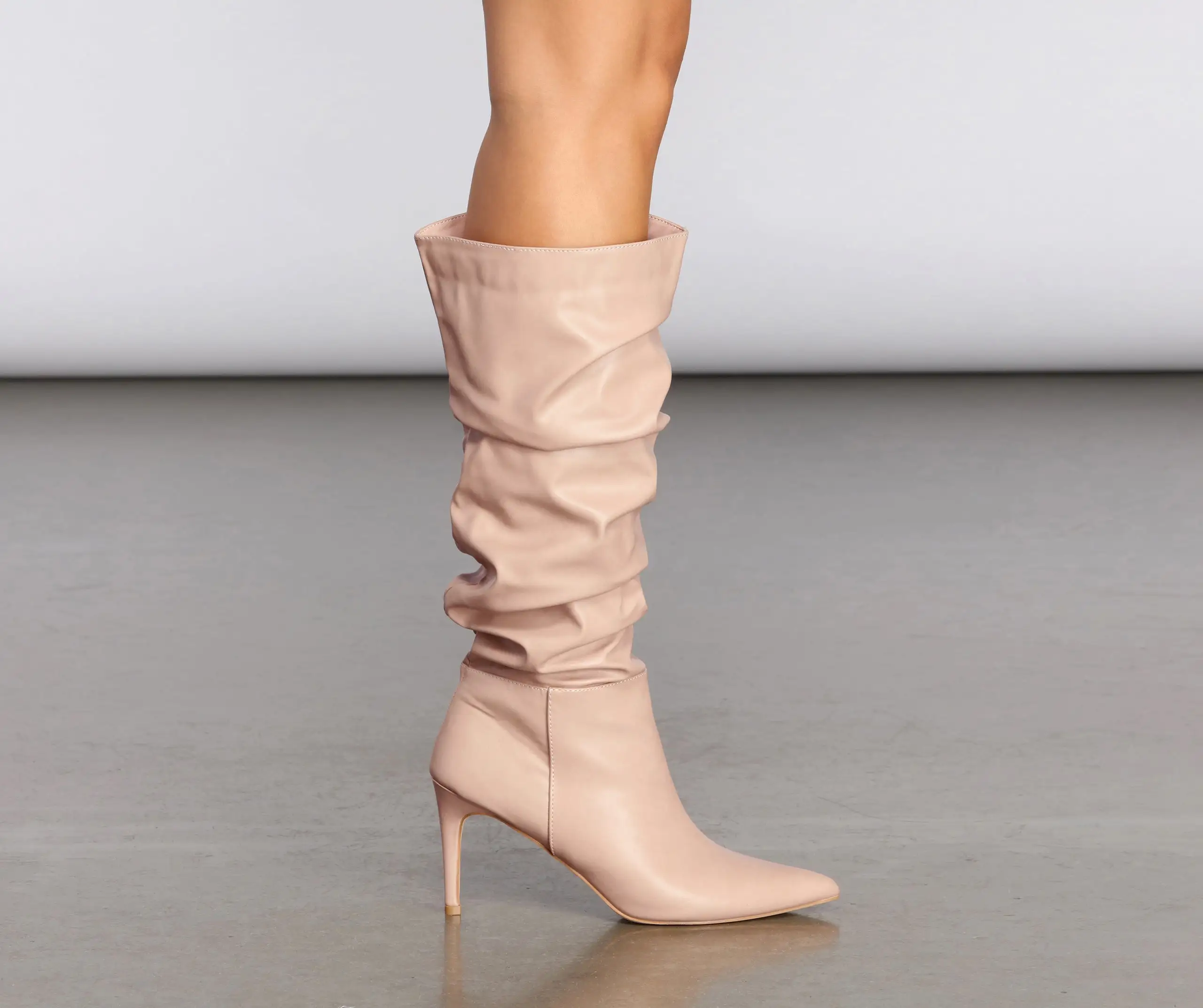 Scrunched Knee-High Stiletto Boots