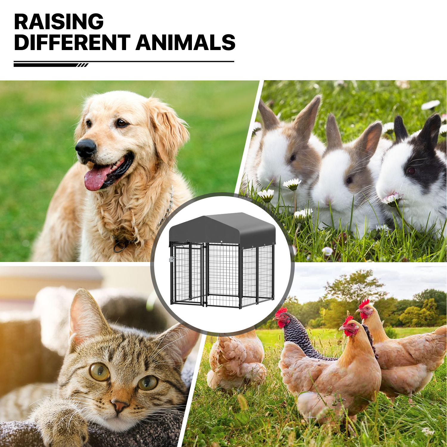 MoNiBloom 4ft x 4.25ft x 4.5ft Outdoor Dog Kennel with UV Protection Waterproof Cover and Roof， 8 Panels Welded Dog Pen Dog Playpen Dog Enclosure for Medium Dogs