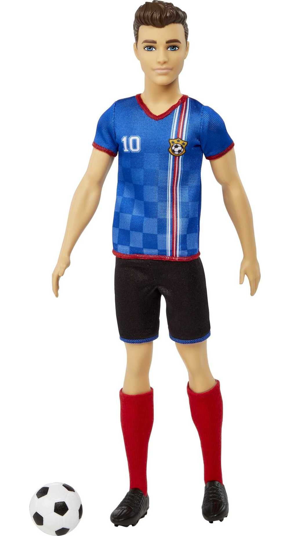 Barbie Soccer Ken Doll Dressed in Cleats, Colorful #10 Uniform & Tall Socks with Cropped Hair