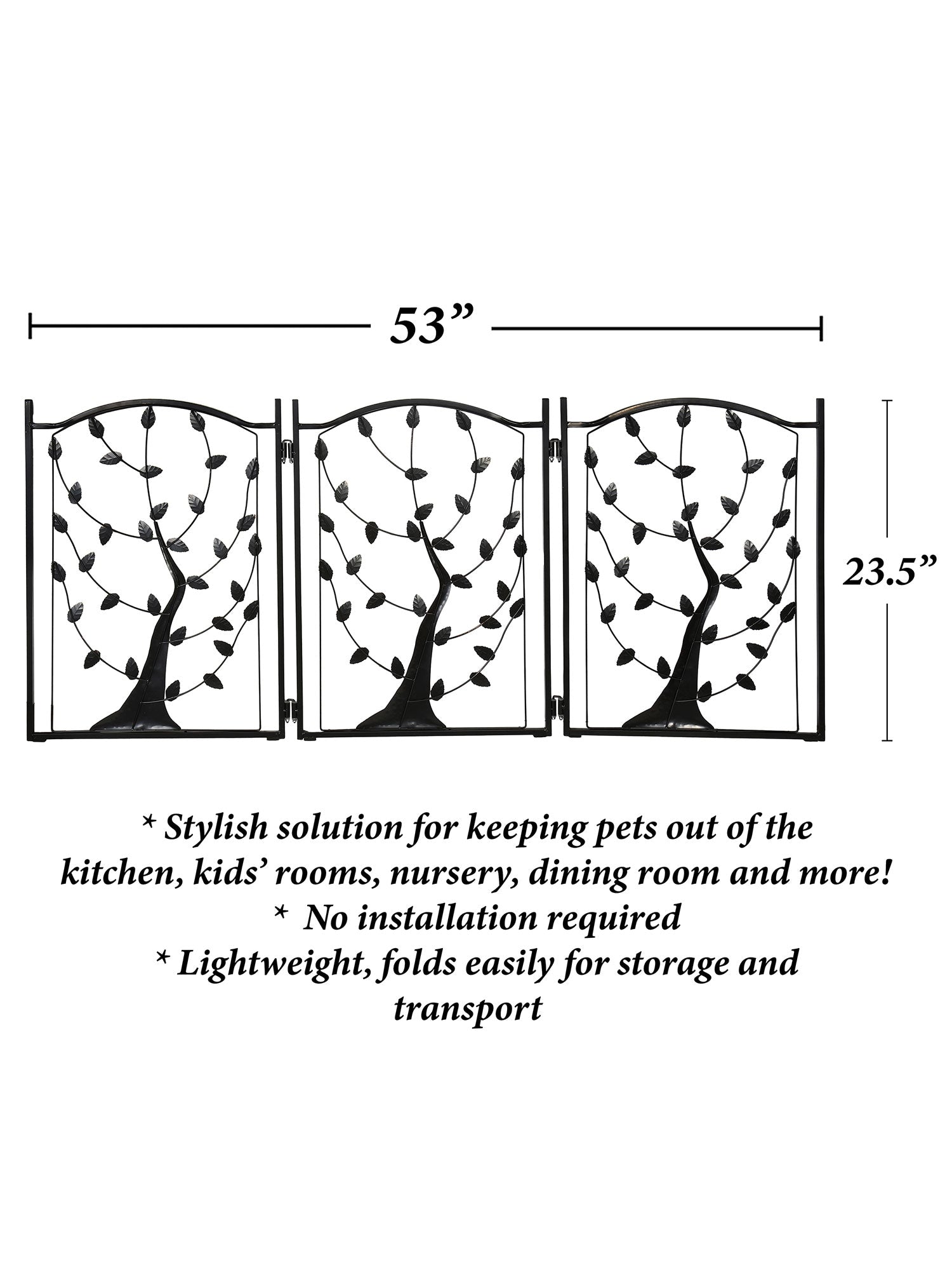 3-Panel Foldable Dog Gate Freestanding Dog Gate Metal， Tree of Life