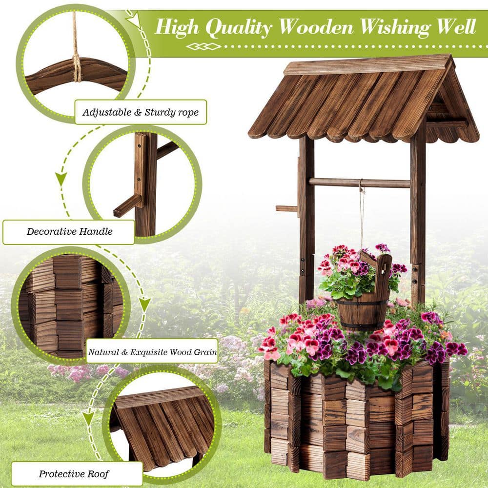 Sizzim 22 in. L x 22 in. W Brown Planter Box Outdoor Wooden Wishing Well Planter G28001