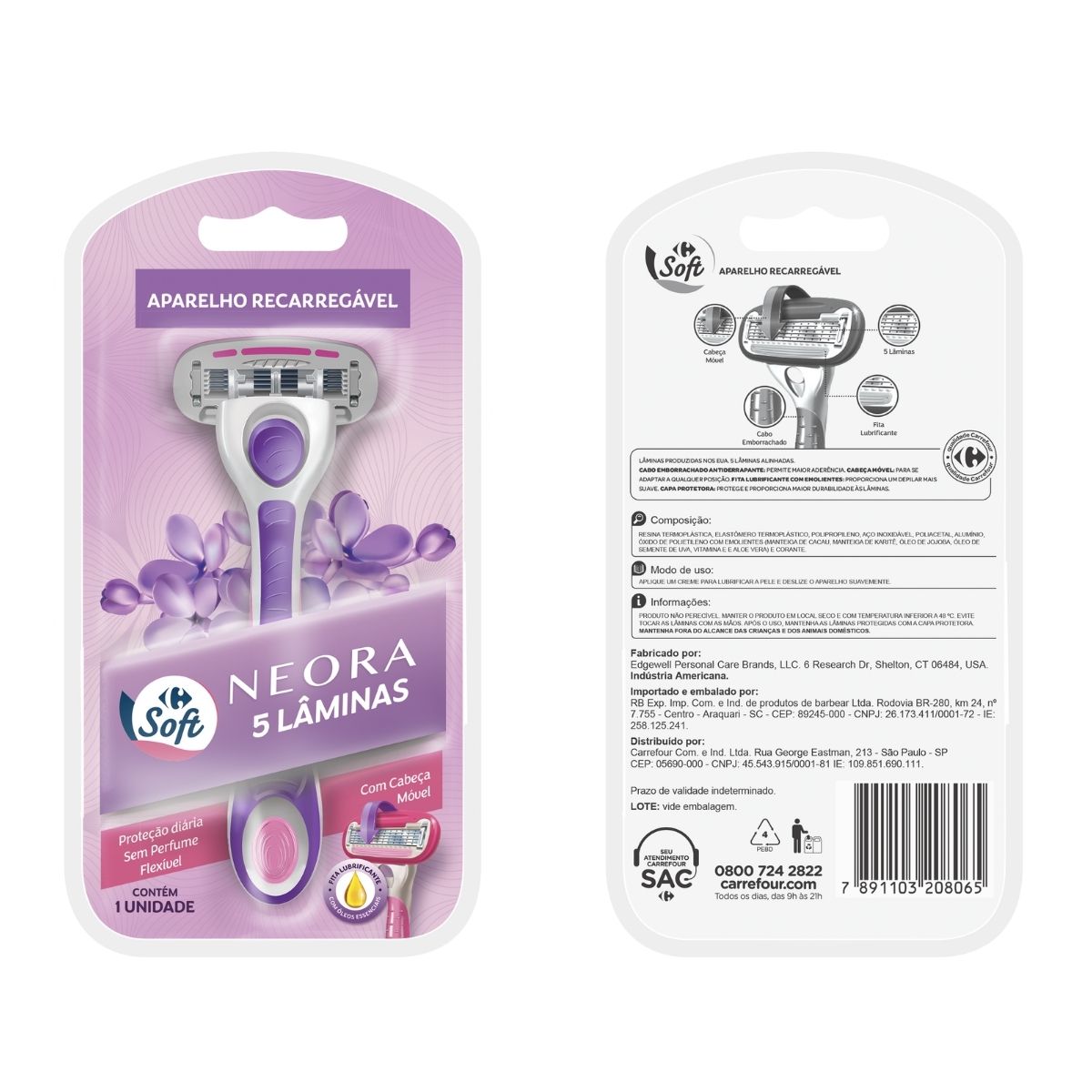 Aparelho de Depilar Recarregavel Carrefour Soft Neora 5Laminas 1 unidade