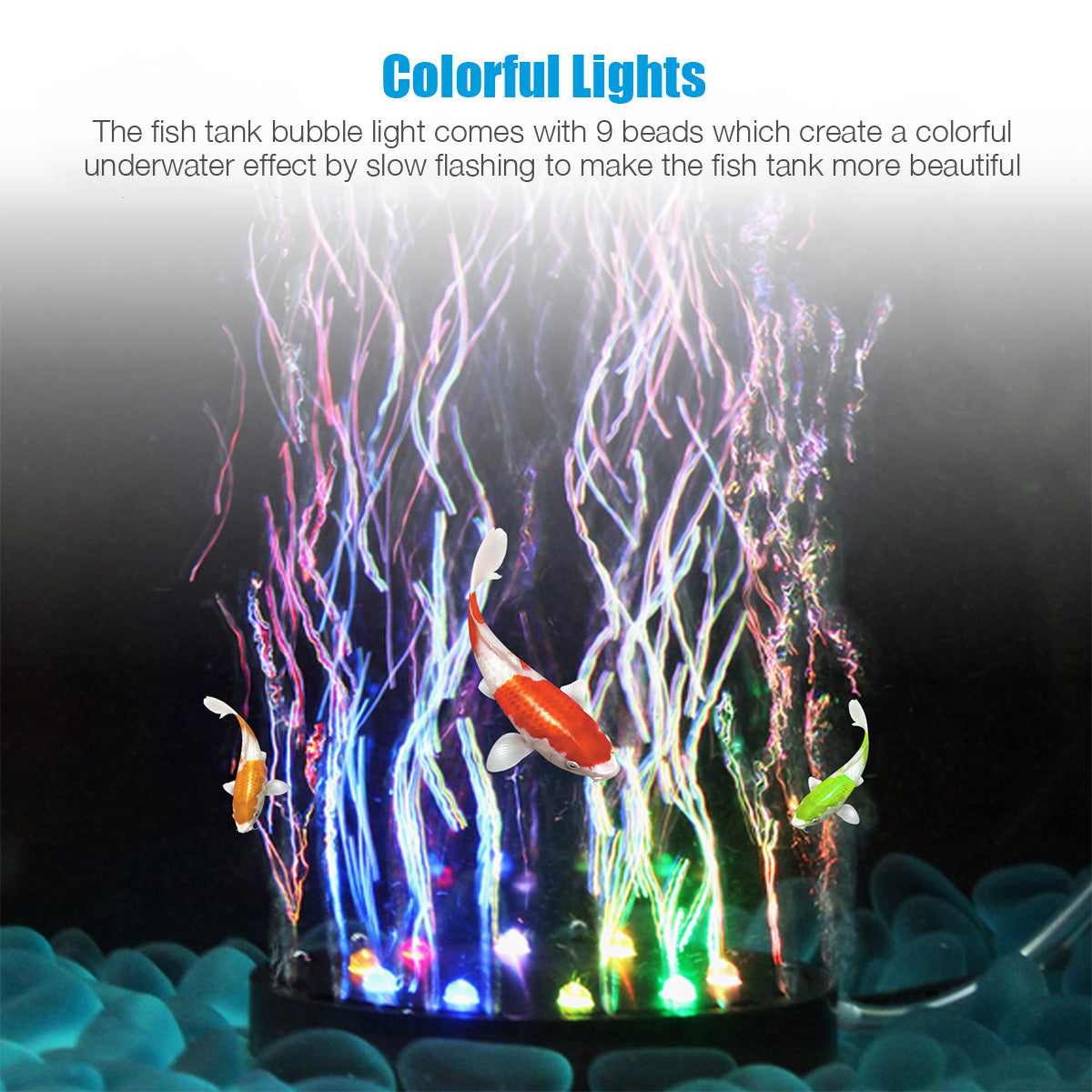 Aquarium Bubbler LED Light Air Stone Lamp Colorful Underwater Round Fish Tank
