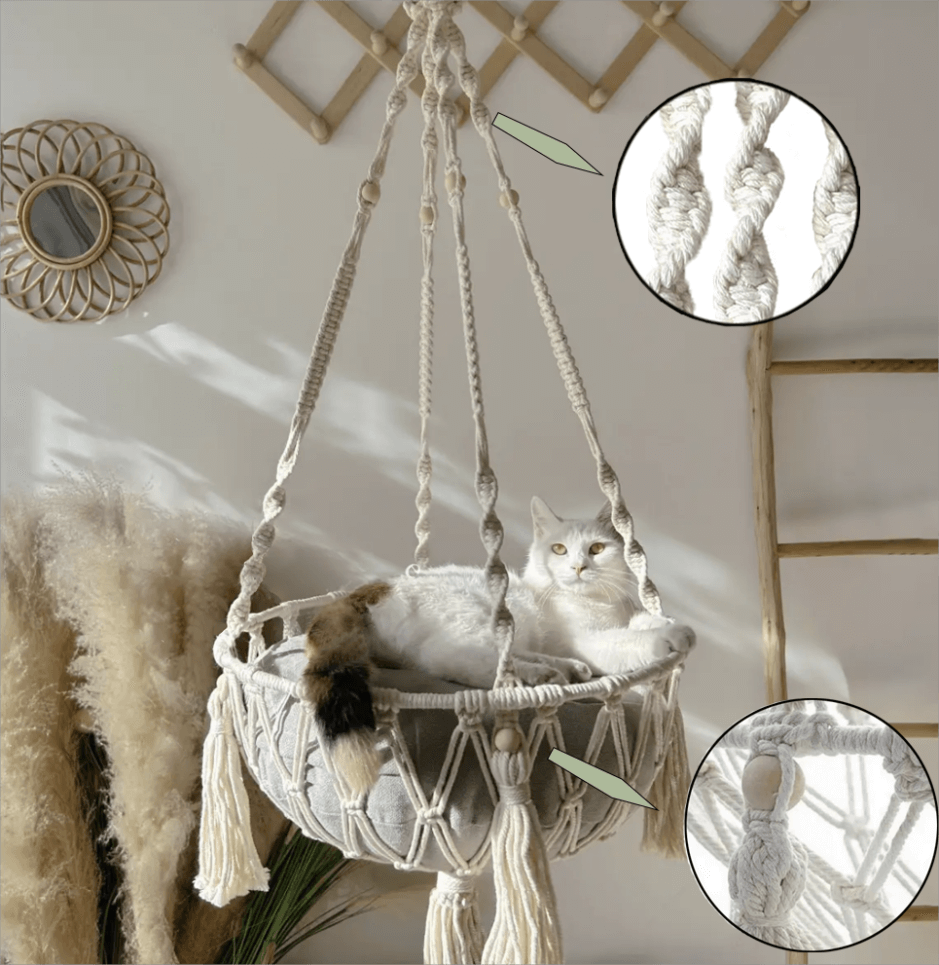 Boho Cat Hammock | Hanging Macrame Bed – Cozy Indoor Swing Rest
