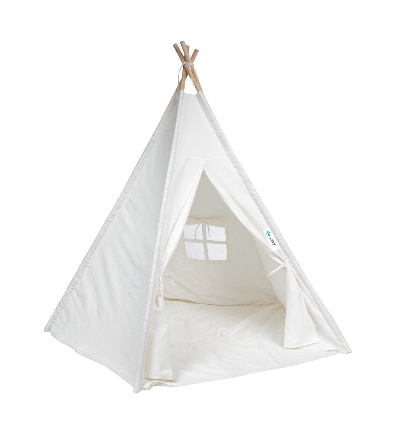 e-Joy Indoor Indian Playhouse Toy Teepee Play Tent for Kids Toddlers Canvas Teepee With Carry Case (Off-White)