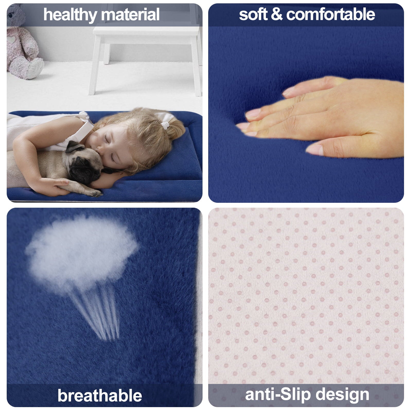 Hero Dog Large Dog Bed Crate Mat 42 in Washable Pet Beds Soft Dog Mattress Anti-Slip Kennel Mats (Dark Blue)