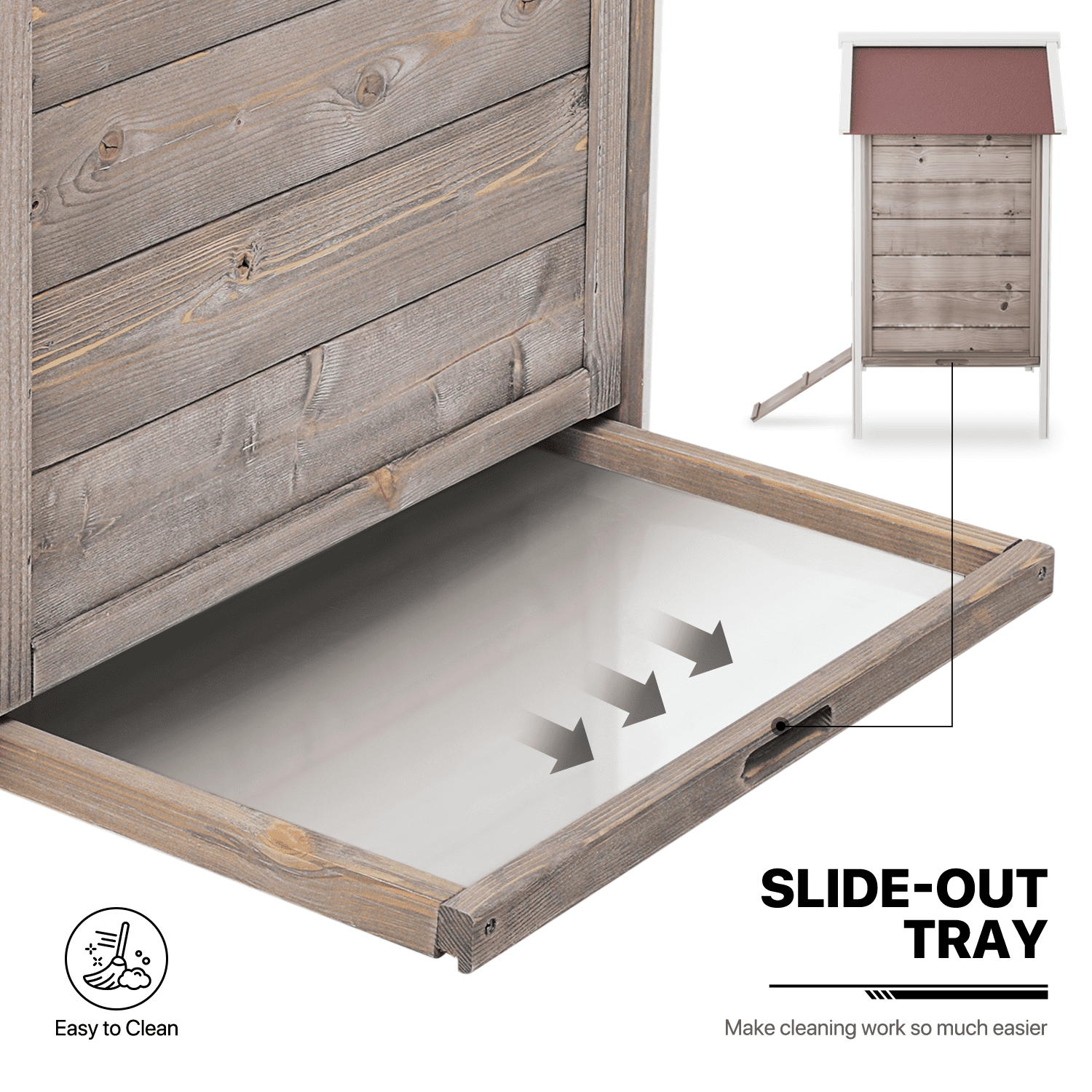 MoNiBloom Outdoor Chicken Coop with Nesting Box， Outdoor Hen House with Slide-Out Tray， Weatherproof Poultry Cage， Rabbit Hutch， Wood Duck House (Natural)