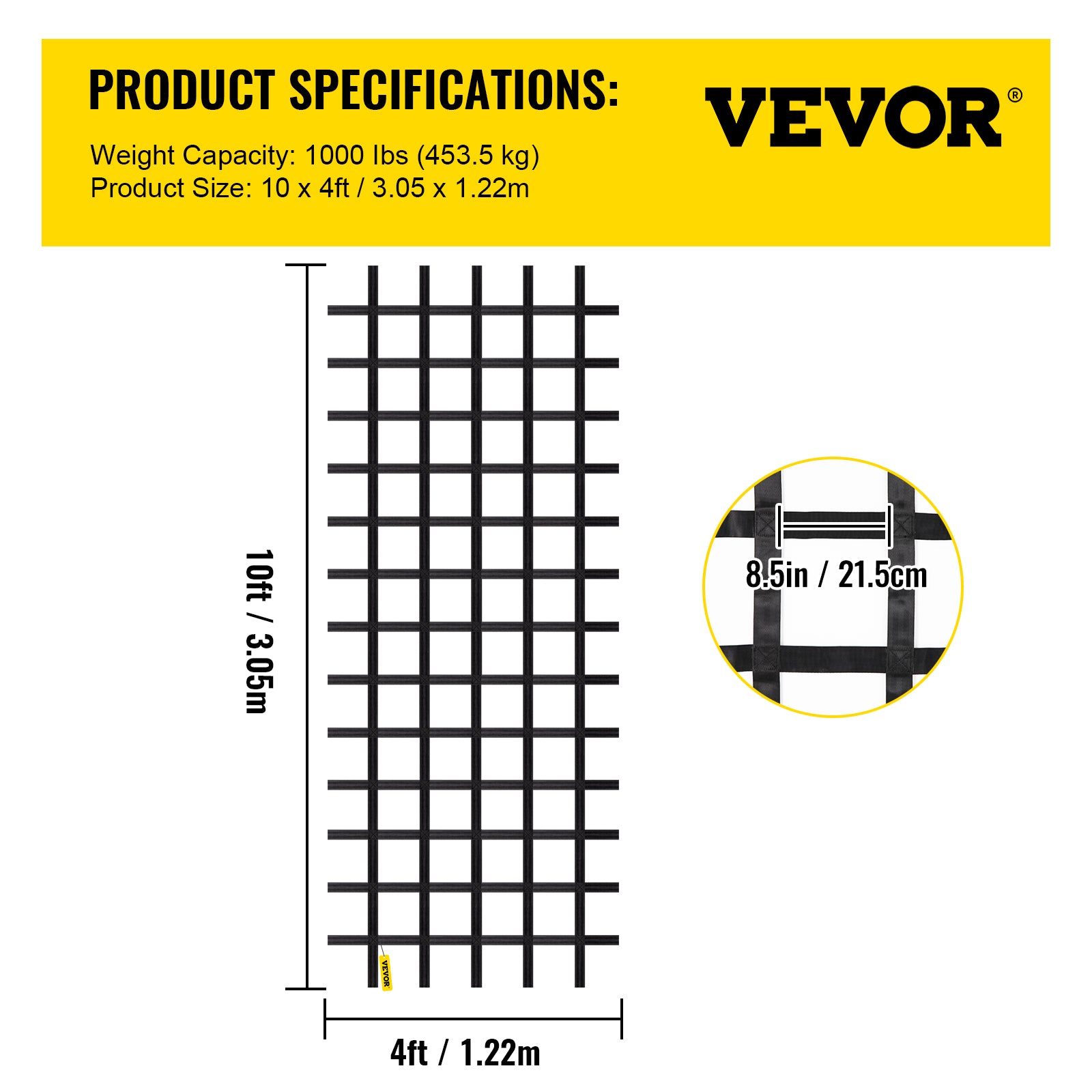 VEVOR Climbing Cargo Net， 10' x 4' Playground Climbing Net， Polyester Material， Rope Ladder， Swingset， Large Military Climbing Cargo Net for Kids and Adult， Indoor and Outdoor， Treehouse， Jungle Gyms