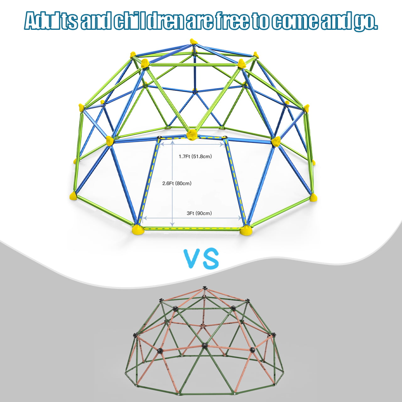 GIKPAL Climbing Dome， 10FT Dome Climber with Canopy Monkey Bars for Kids 3 to 10 Outdoor Play Equipment， Supports up to 1000lbs Jungle Gym， Anti-Rust， Easy Assembly， Gift for Kids - Blue+Green