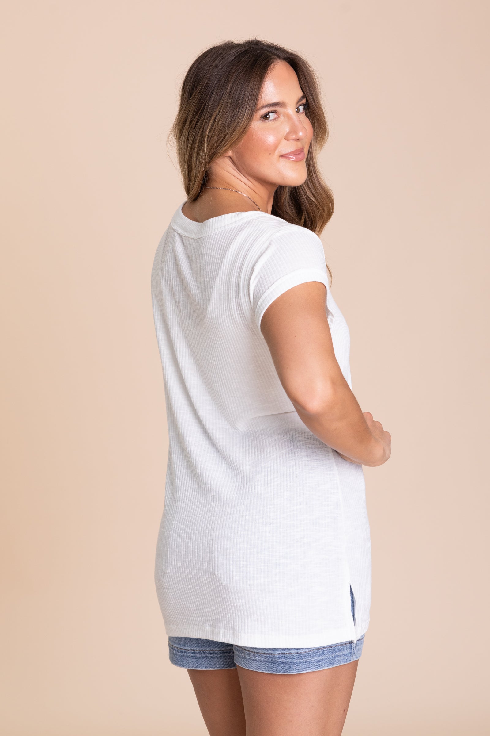 V-Neck Short Sleeve Solid Basic Knit Tops
