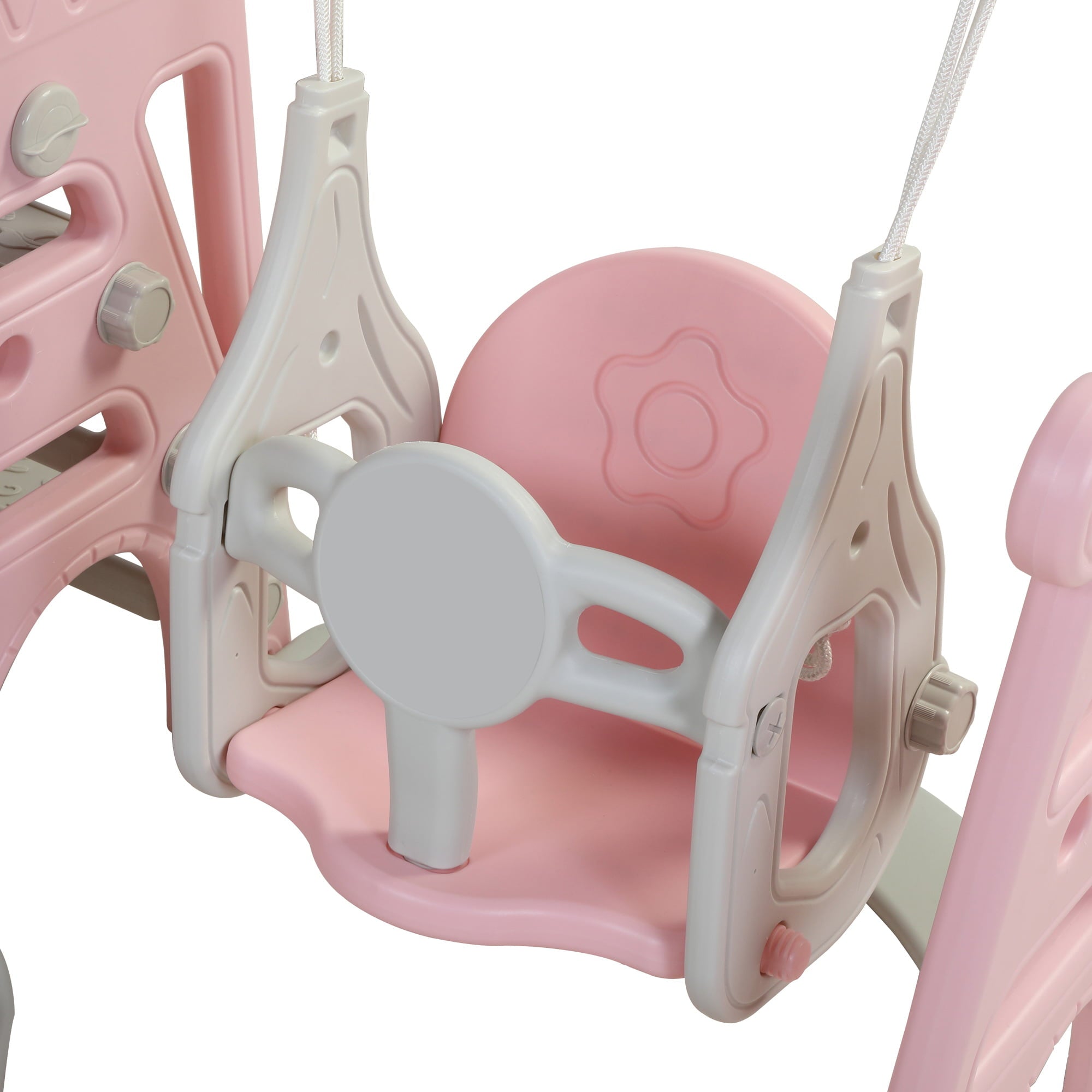 MOCA  3-in-1 Toddler Climber Slide ＆Swing Set - Extra Long Play Slide Playset for Indoor Outdoor Backyard with Basketball Hoop， Pink+Gray