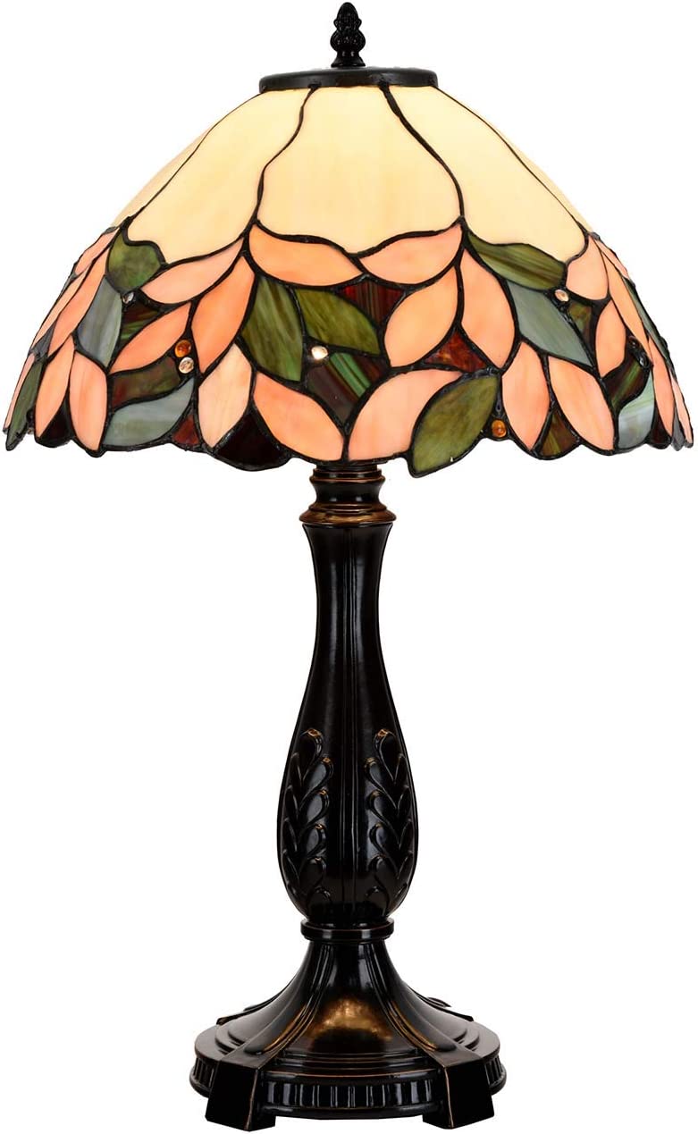 SHADY L10805 Pink Wisteria  Style Stained Glass Table Lamp  14" W x 22.5" H