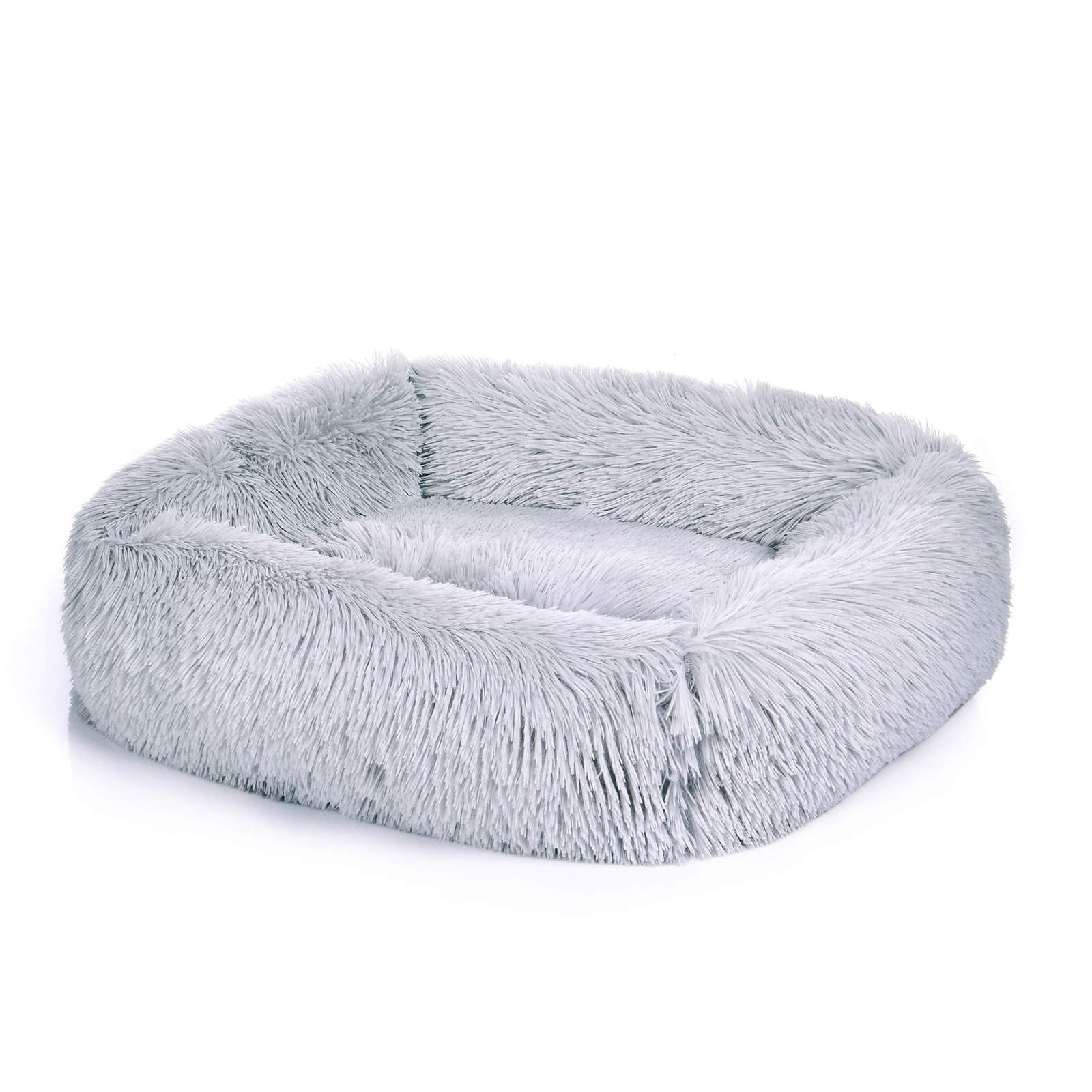 Rectangle Plush Dog Bed Cat Beds for Small Dogs，Washable Medium Pet Beds Medium（26x22x7in，Under 25 lbs）， Lightgrey