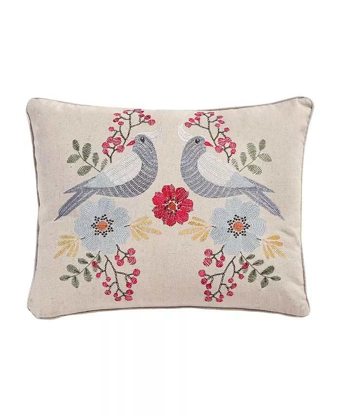 Levtex Angelica Linen Bird Embroidered Decorative Pillow， 14
