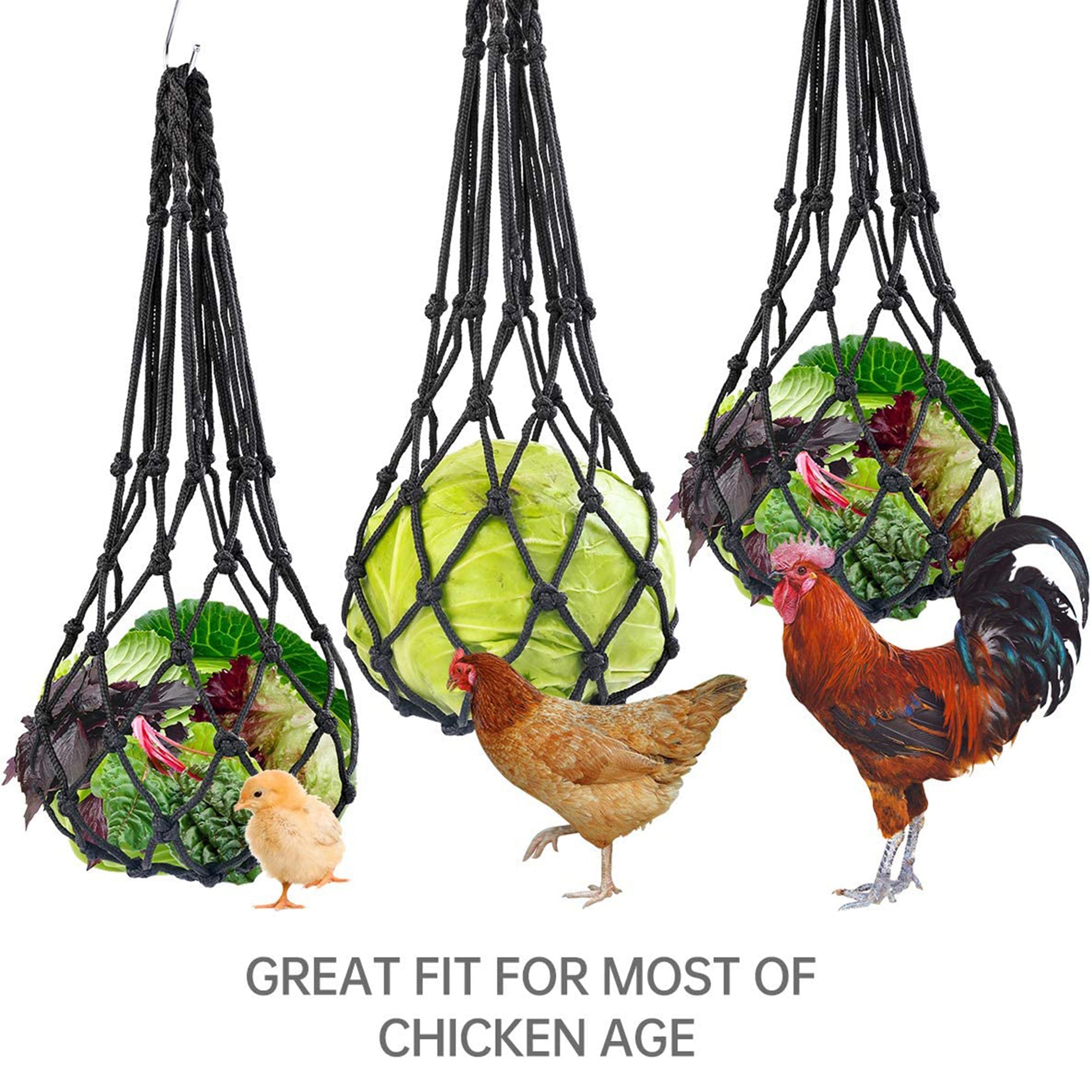 Chicken Vegetable String Bag Poultry Fruit Holder Chicken Cabbage Feeder Treat Feeding Tool with Hook for Hens Chicken Coop Toy for Hen Goose Duck
