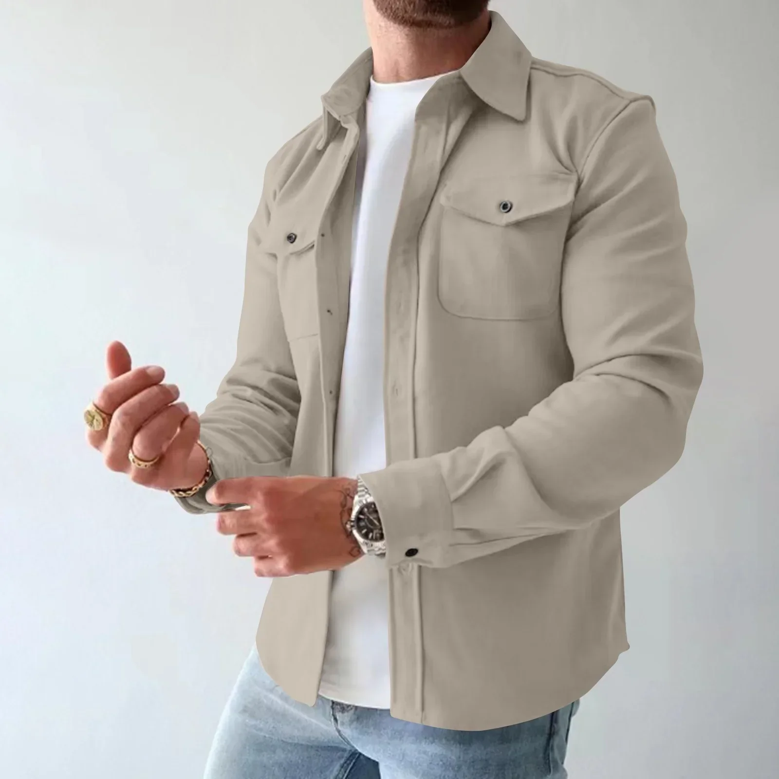 SobreCamisa Julius™ Estilo Overshirt em Lapela / A Escolha Certa para Homens de Atitude!