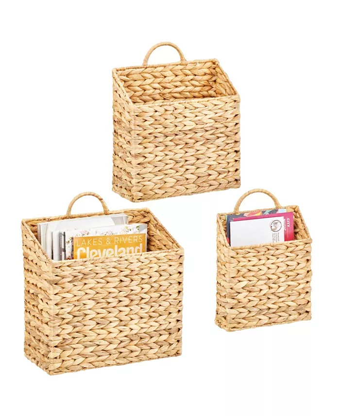 mDesign Woven Water Hyacinth Hanging Wall Storage Basket - Set of 3