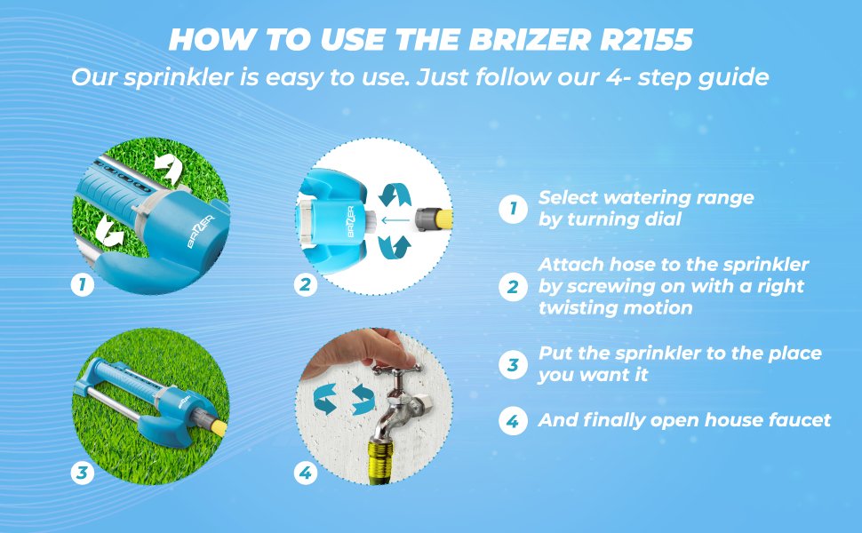 Brizer Oscillating Sprinkler Ranges up to 3，000 Sq. Ft. with Hose Adapter R2155 lawn sprinklers garden hose sprinklers