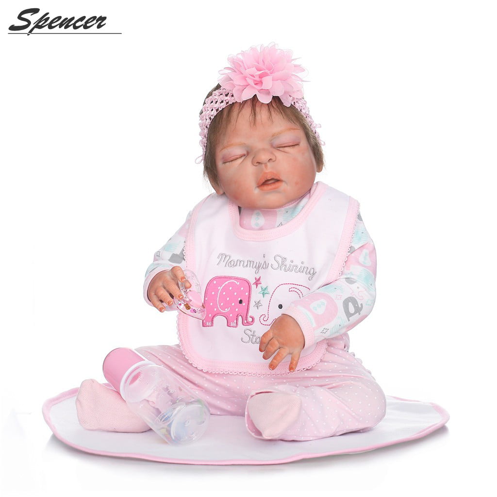Spencer 22" 56cm Lifelike Handmade Full Body Silicone Vinyl Reborn Newborn Baby Doll Sleeping Newborn Girl Xmas Gift