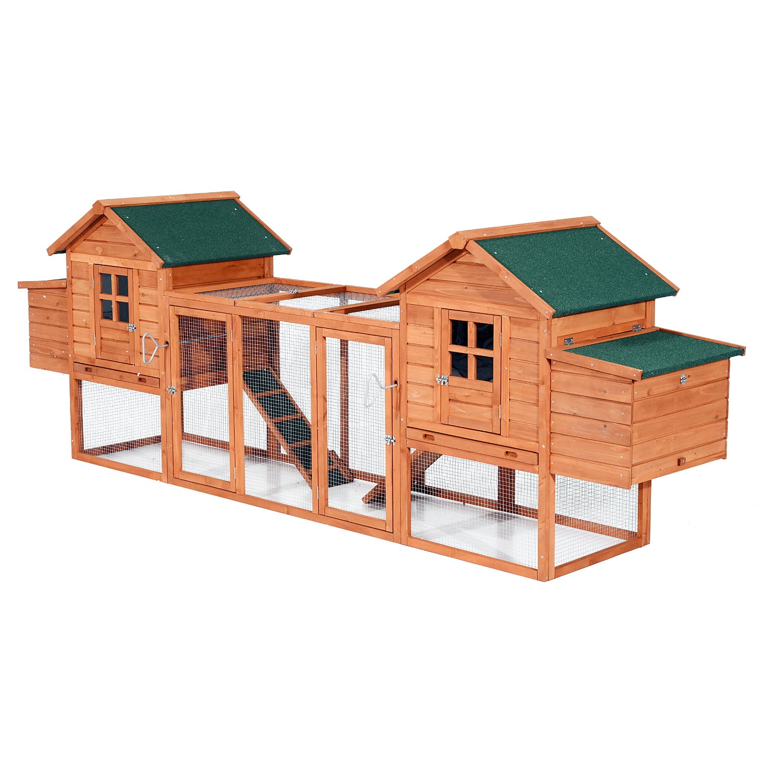 Pawhut Dual Backyard Chicken Coops With Outdoor Ramps And Nesting Boxes， 124