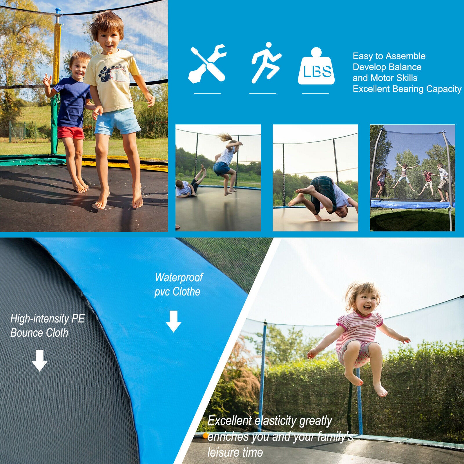 Polar Aurora 14Ft Outdoor Backyard Trampoline for Kids Adults Family Happy Time with Safety Enclosure Net， Non-Slip Ladder，Spring Pad Combo Bounce Jump Recreational Trampoline