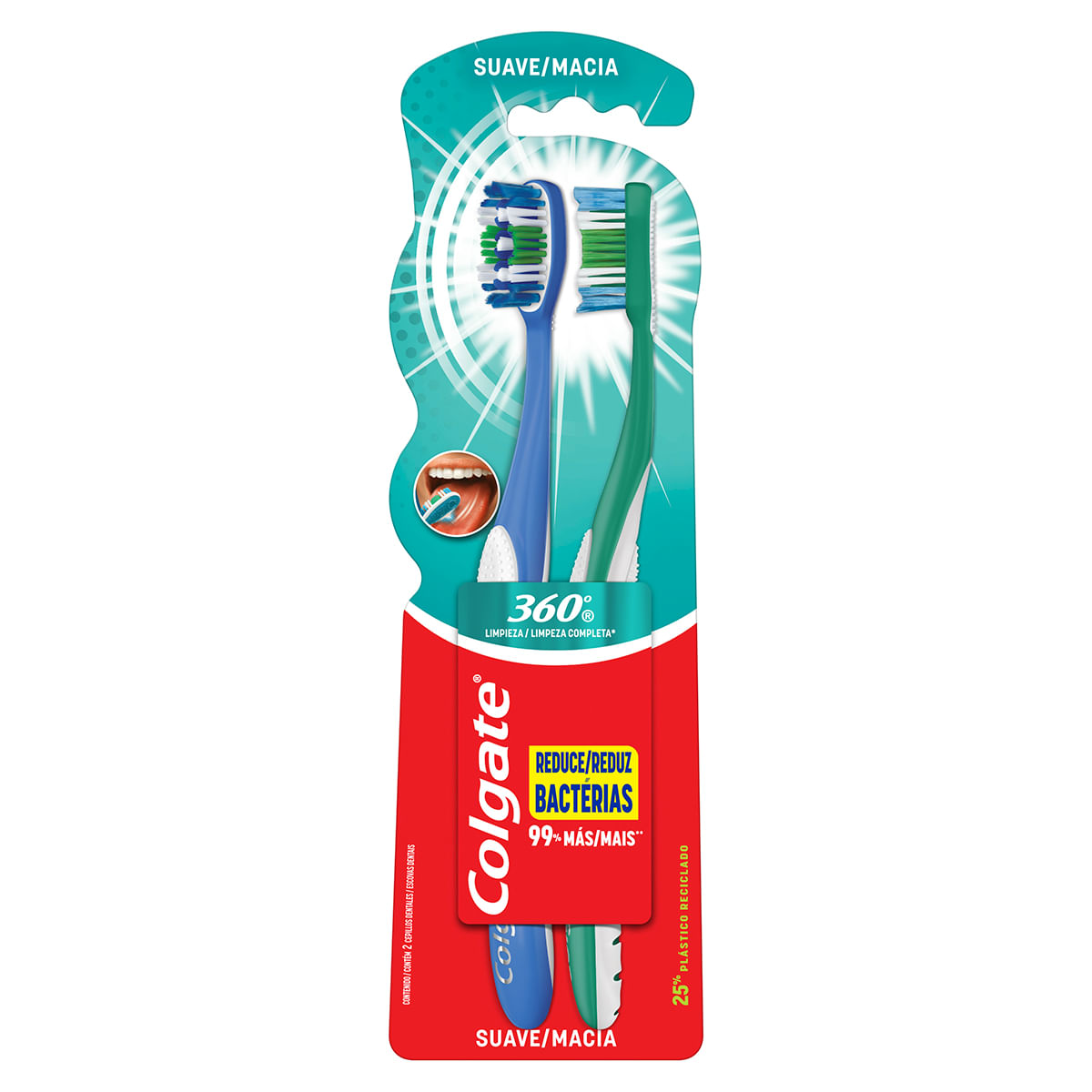 Escova Dental Colgate 360° Laranja e Verde com 2 Unidades
