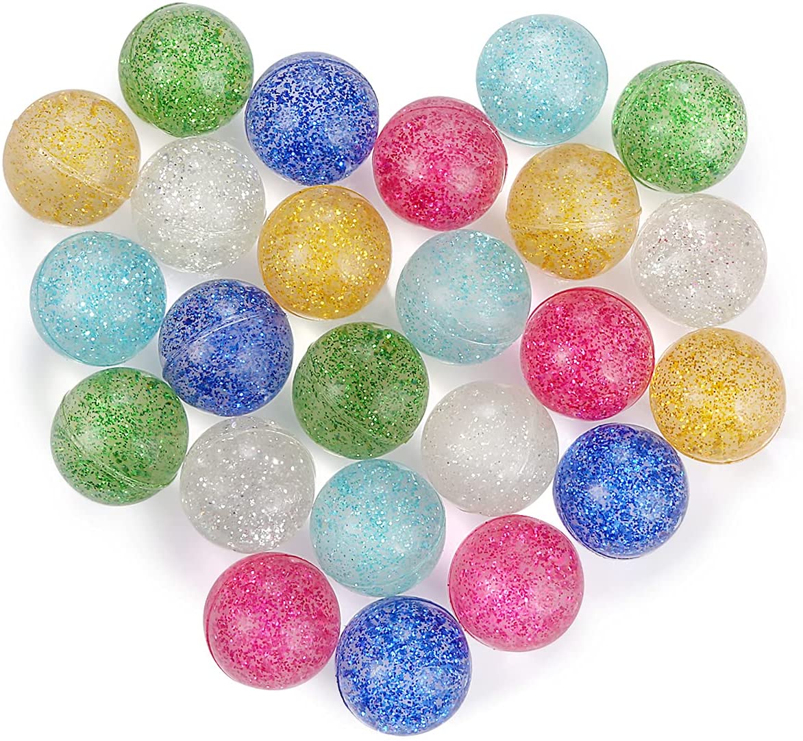 Pllieay 24pcs Bouncy Balls Glitter Bounce Balls， 32mm 6 Colors Bouncy Balls for Kids