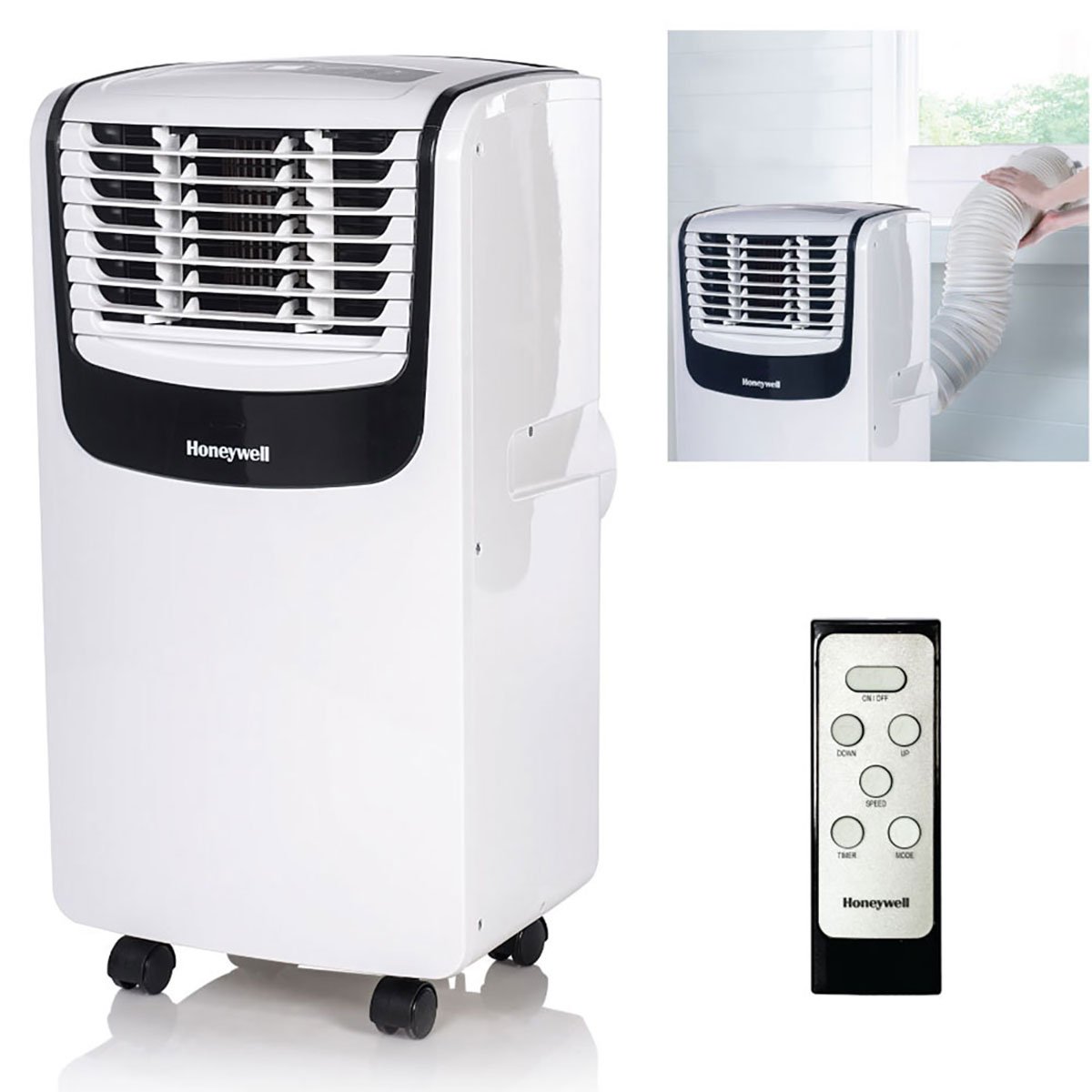 Honeywell 8，000 BTU ASHRAE (4，000 BTU DOE) White/Black Portable Air Conditioner， Dehumidifier and Fan