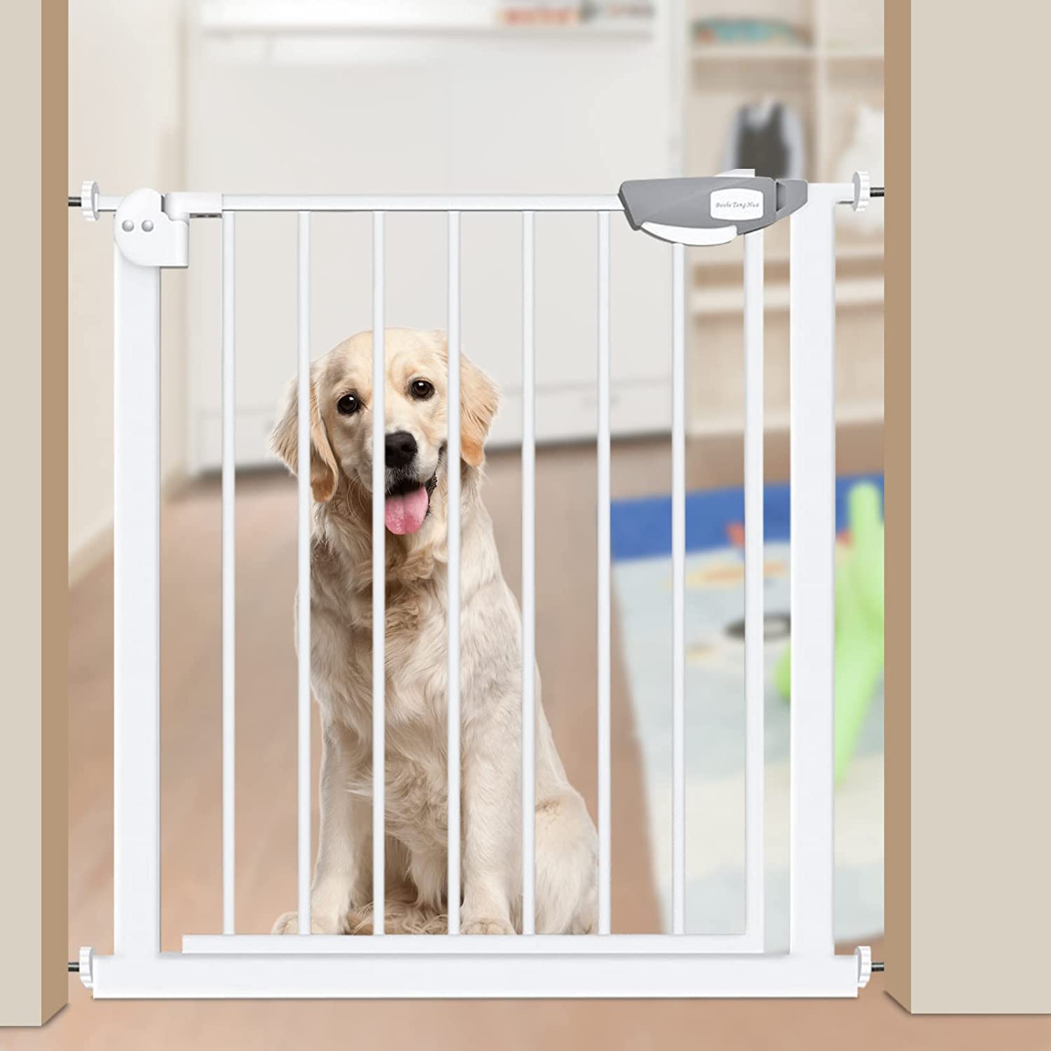 CNCEST Double Locking Pet Gate Chlid Extra Wide Safety Stair Gate Entryways Gates White