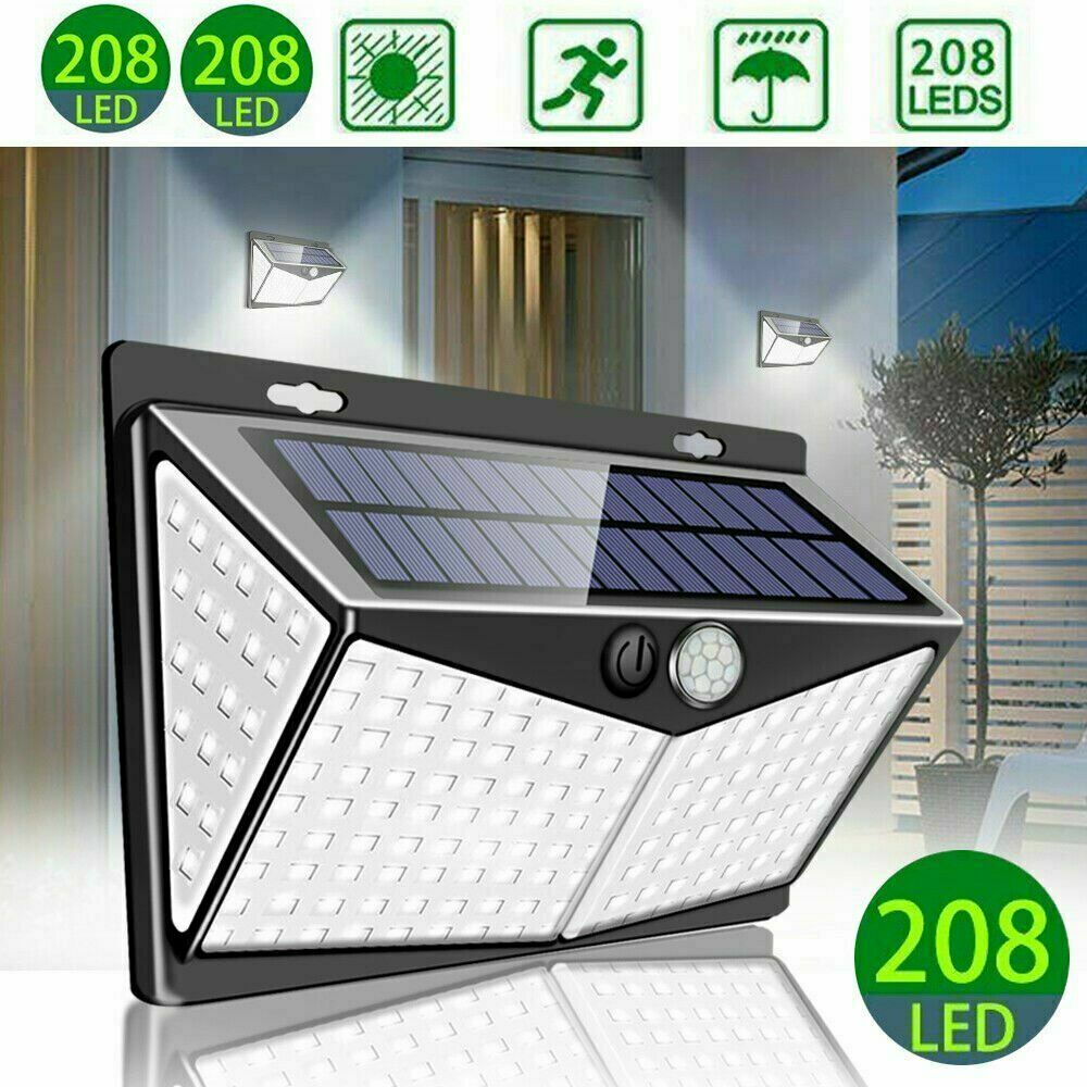 Outdoor Security Wall Light 2 PACK Solar Powered， 208 LED Solar Garden Wall Light Powered PIR Motion Sensor Wall Light for Front Door， Backyard， Patio， Garden Both Side