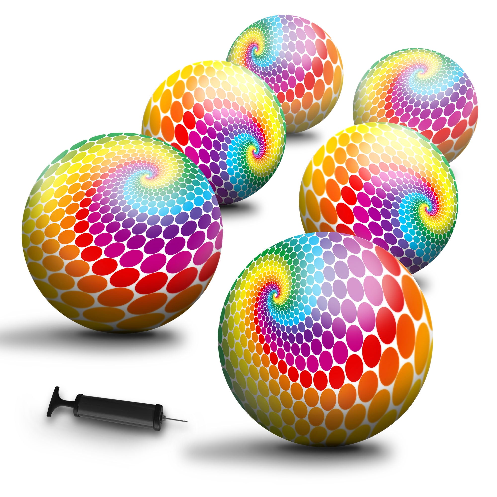New-Bounce Bouncy Balls for Kids - Colorful Dotted Swirl Playground Balls - Set of 6 Balls with Pump - 8.5