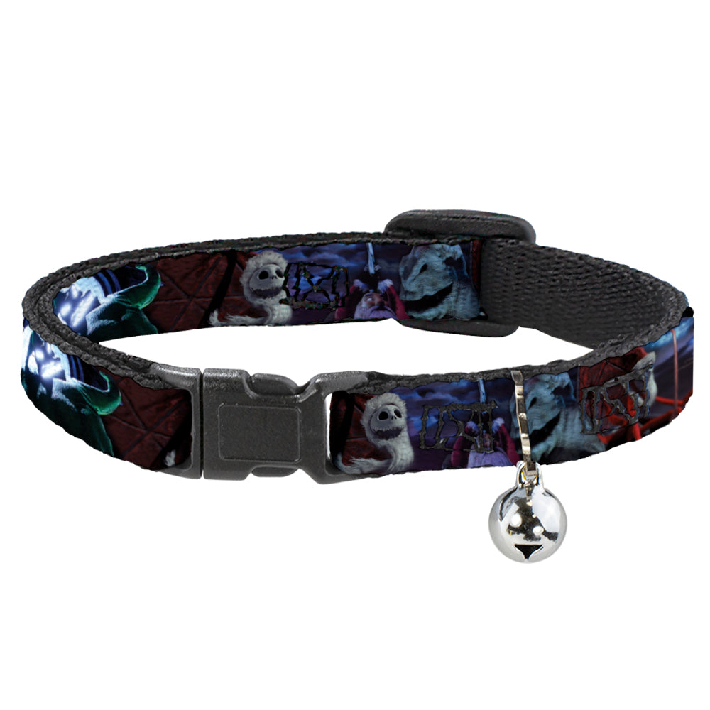 Disney Cat Collar， Breakaway Collar with Bell， Nightmare Before Christmas Jack Oogie Boogie Santa Scene， 8.5 to 12 Inches 0.5 Inch Wide