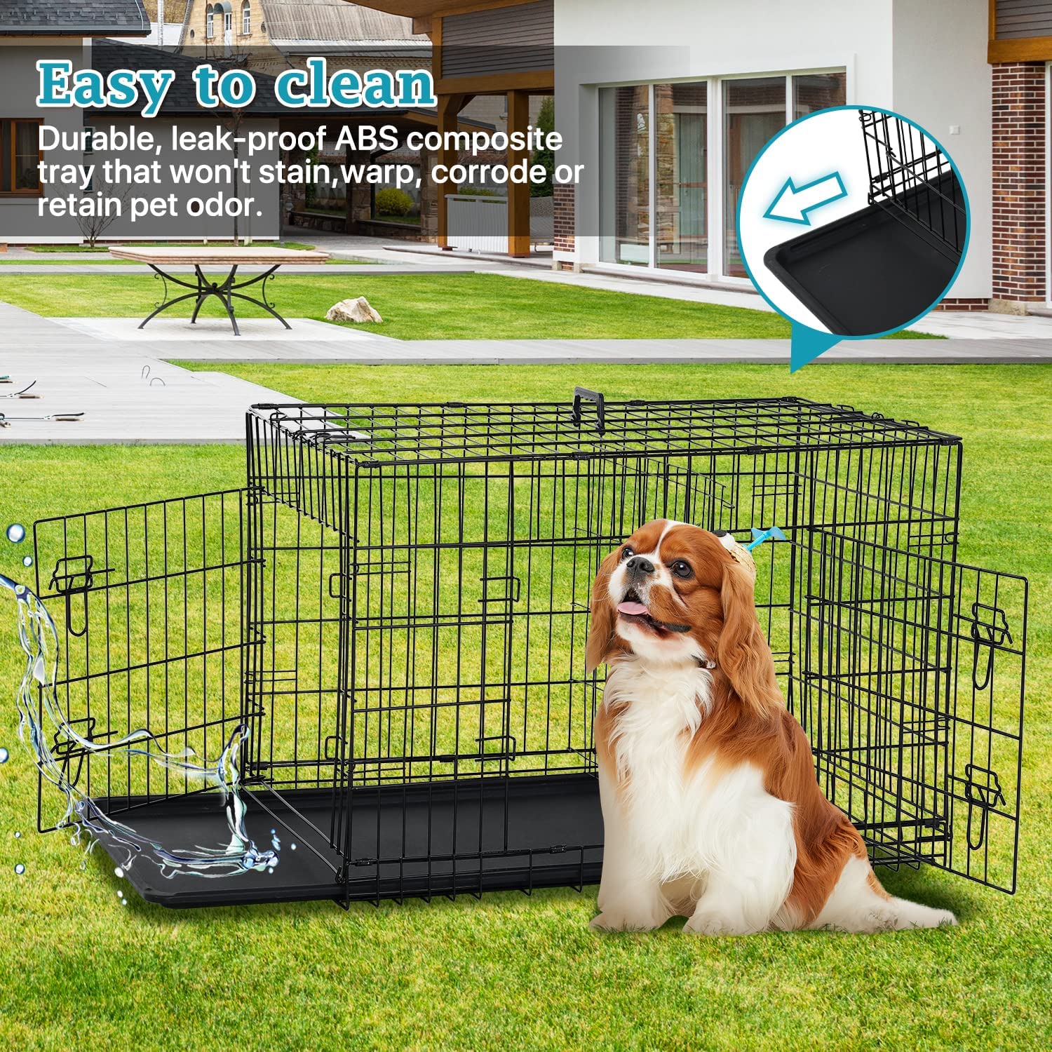 Dkelincs 42 inch Heavy Duty Dog Cage Foldable Dog Crate w/2 DoorsandDivider XL Dog Kennel w/Handle for Medium Puppy