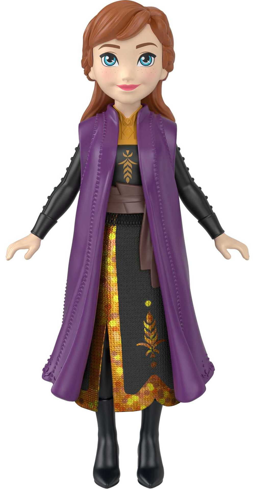 Disney Frozen Anna Small Doll in Travel Look, Posable with Removable Caoe & Skirt