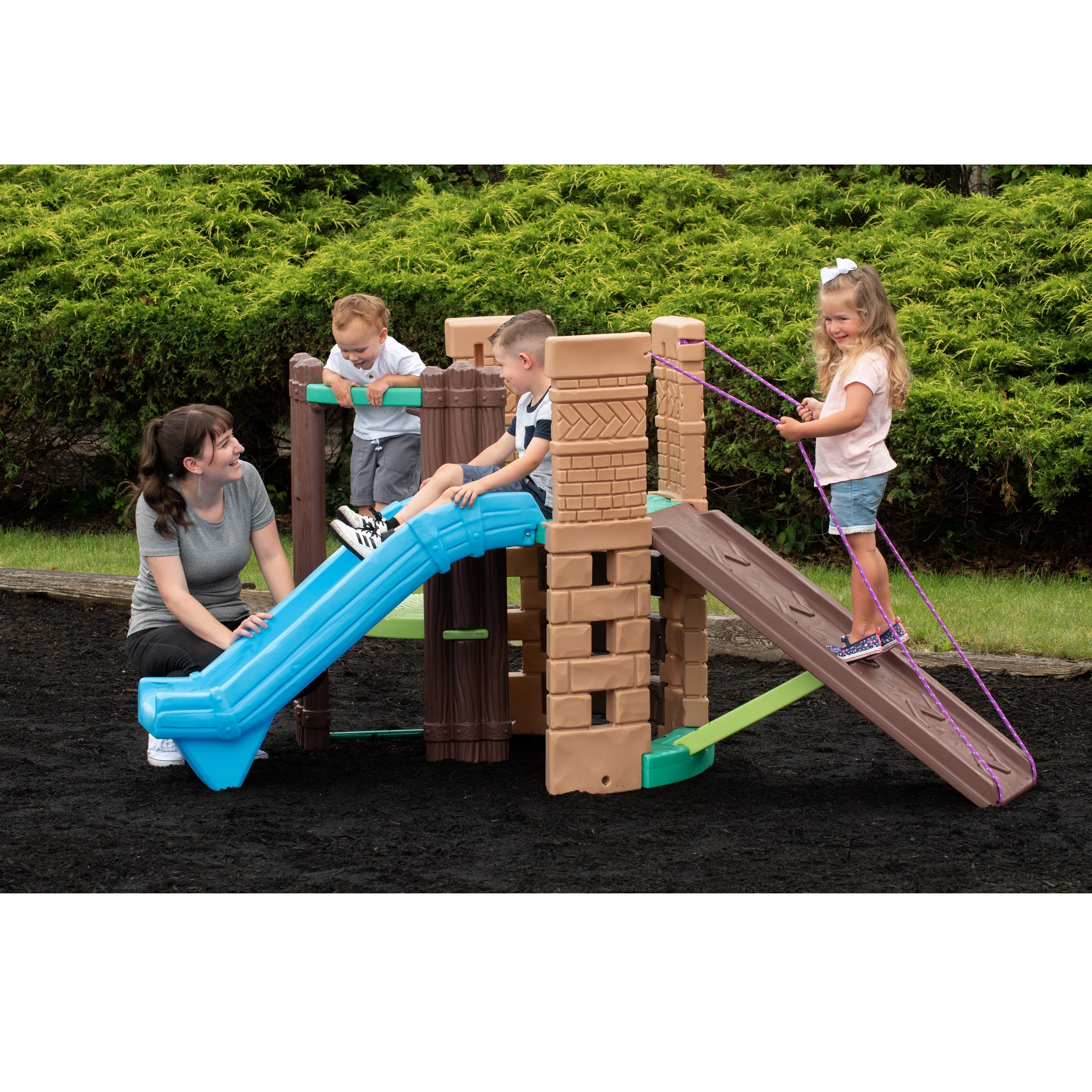 Little Tikes 2-in-1 Castle Playground Climber and Slide with Ladder and Plank， Fits Up to 3 Kids， Indoor and Outdoor Backyard Playground Set， Multicolor- For Toddlers Boys Girls Ages 3 4 5+