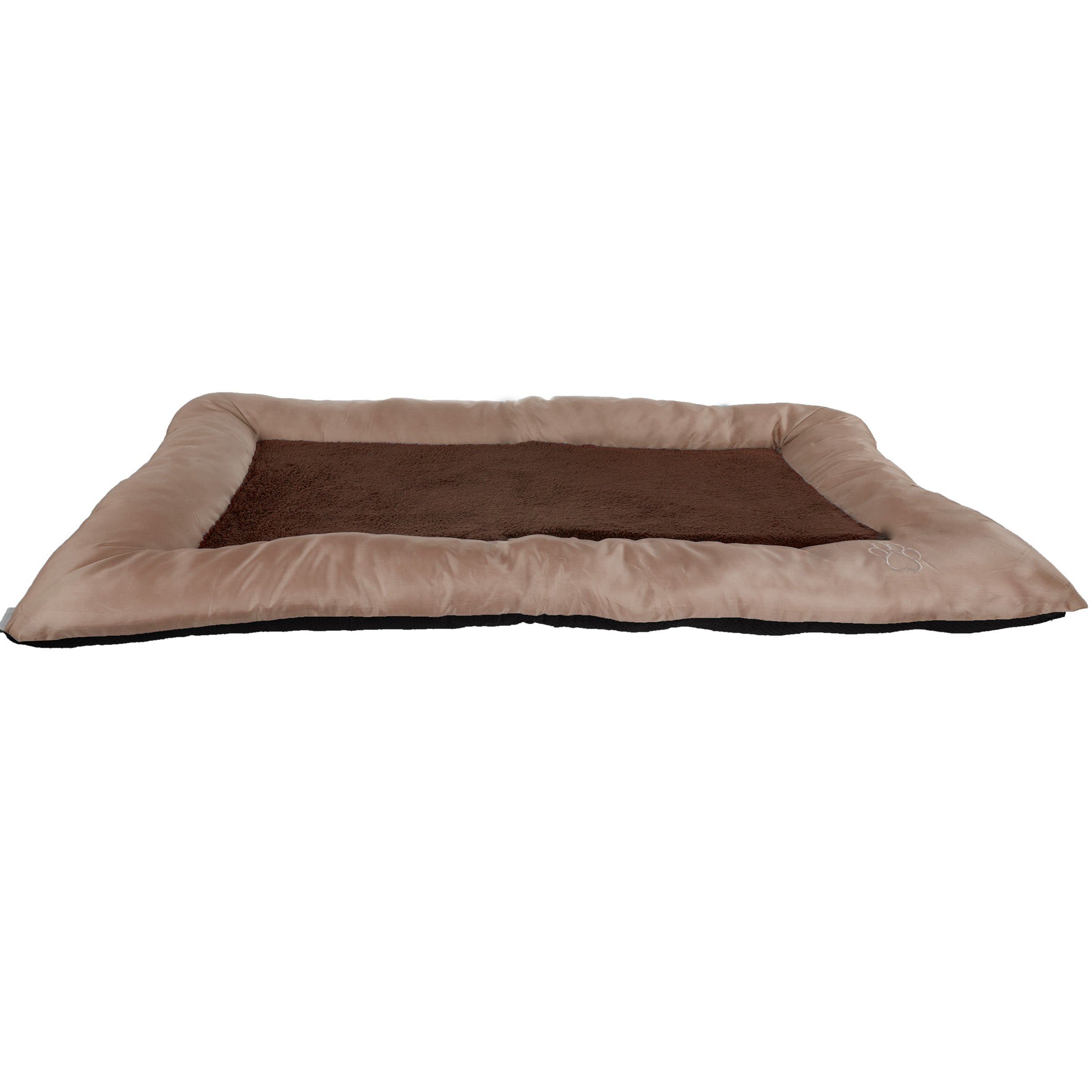 Dog Bed - 43x29 Pet Bed with Sherpa Sleep Surface， Memory Foam， Non-Skid Bottom， and Water-Resistant Nylon Neck Bolster Edging by PETMAKER (Tan)
