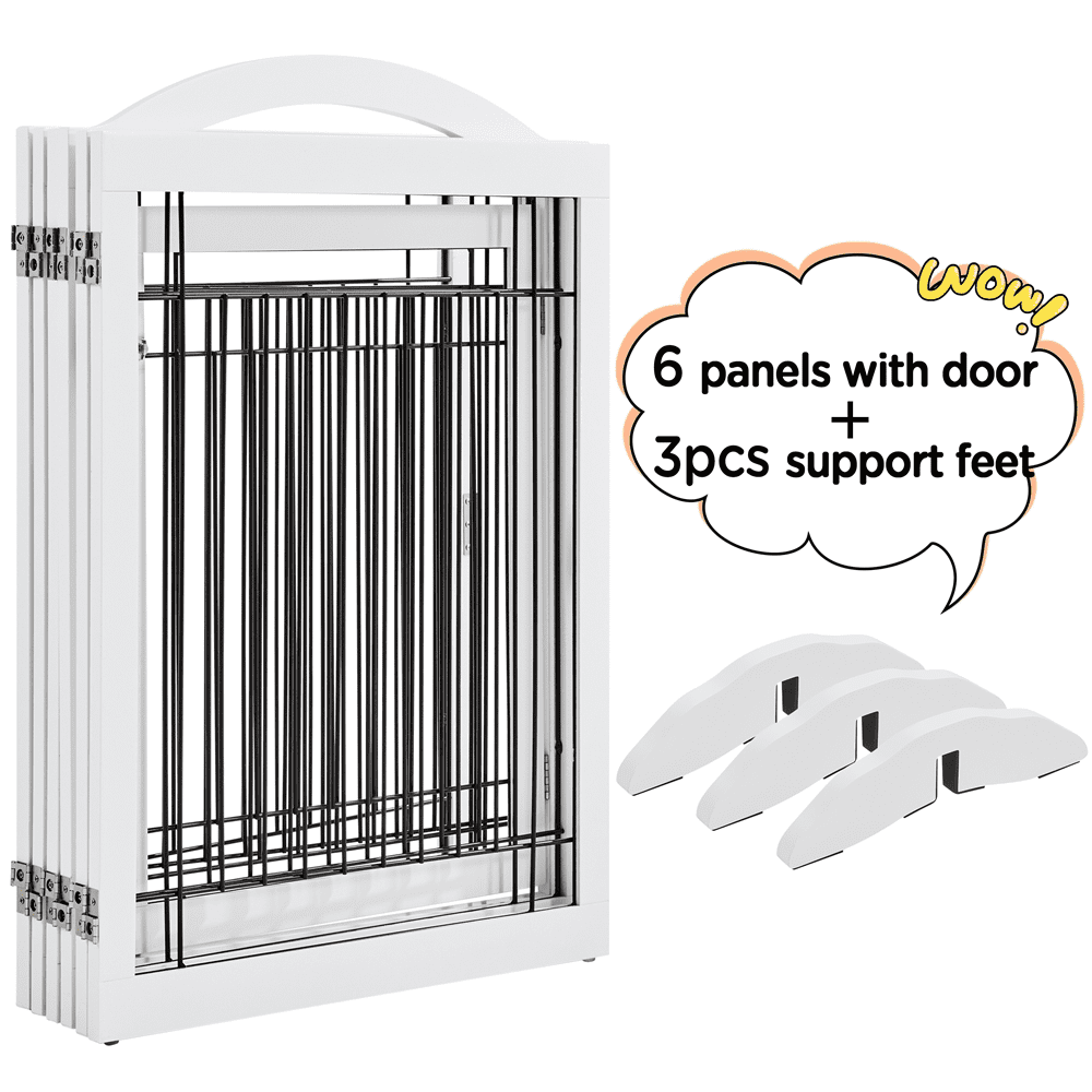 Topeakmart Topeakmart 34″H 6-Panel Foldable Pet Gate Puppy Safety Fence with Door for Dogs， White