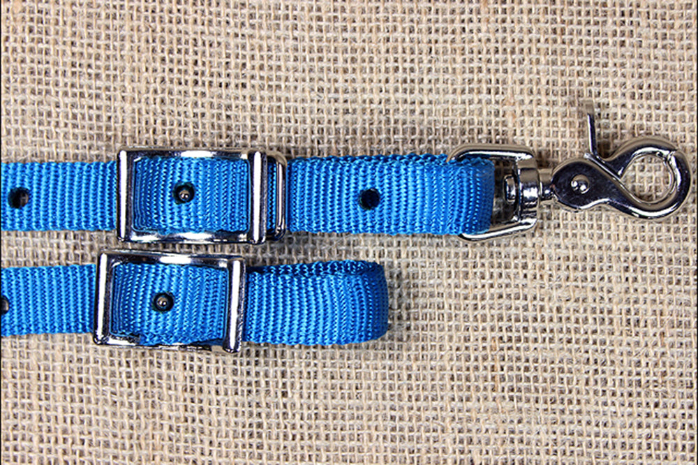 96AI 5/8In X 8Ft Hilason Turquoise Nylon Horse Spilt Contest Rein Tack Nickel Plated