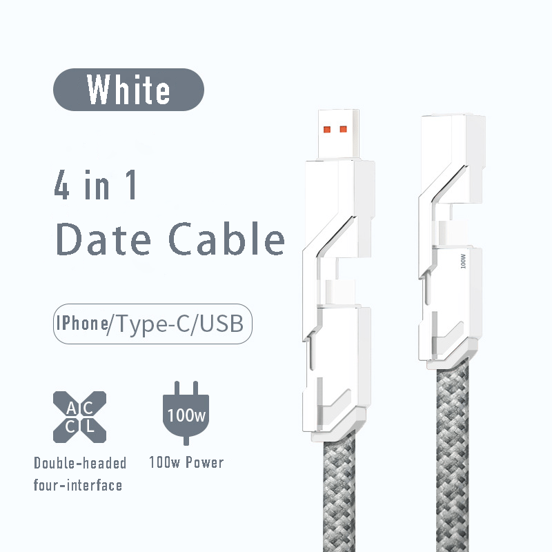 🔥HOT SALE NOW 49% OFF 🎁  - 4-in-1 Flat Braided Anti-tangle Charger Cable with Velcro