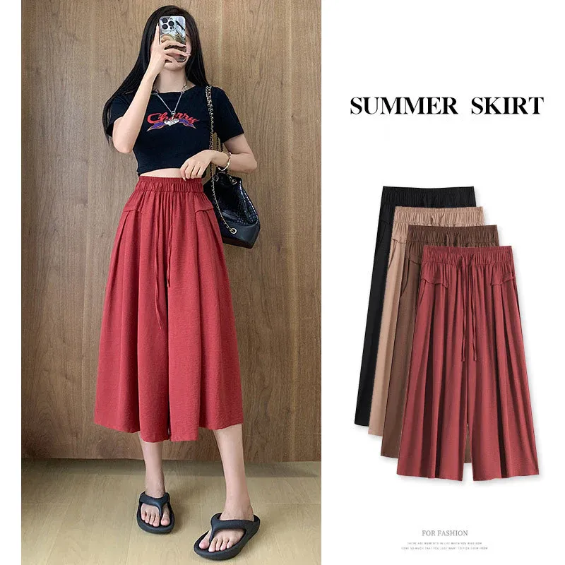 2023 Summer Thin Casual High Waist Large Size Slim Ice Silk Wide Leg
